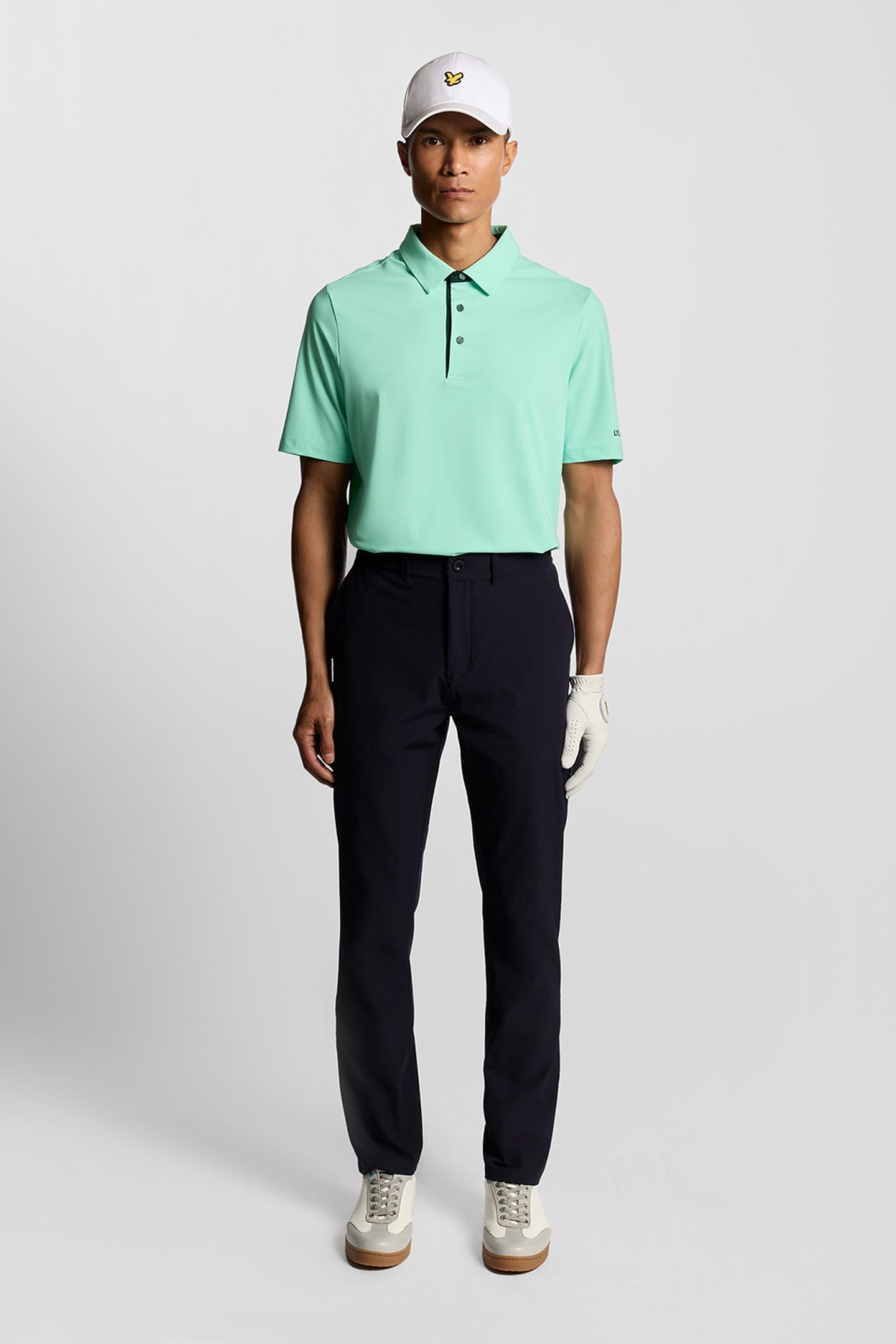 GOLF SHANK BUTTON POLO SHIRT TINTED AQUA/DARK NAVY 1