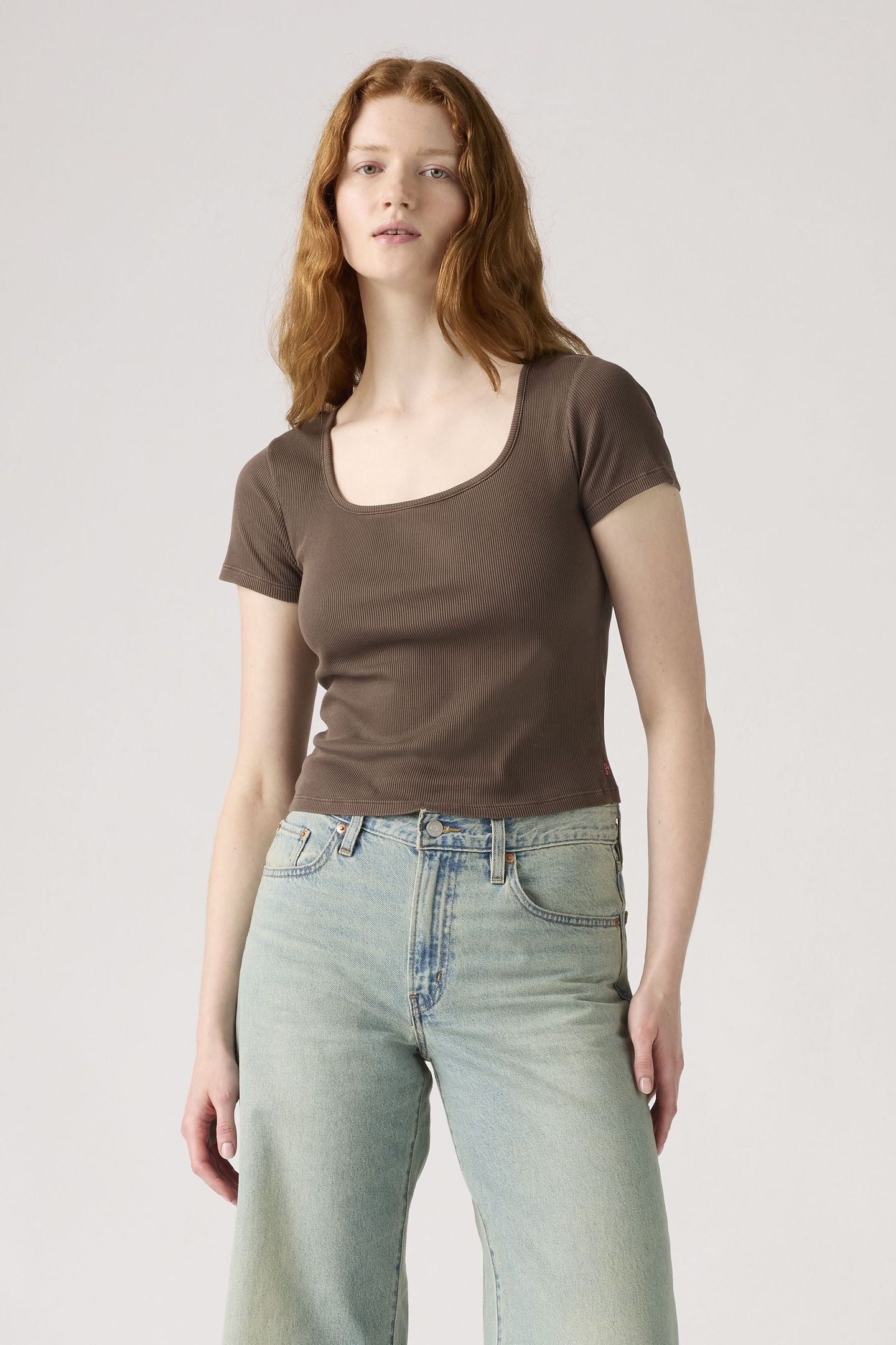 ESSENTIAL SQUARE NECK TEE BROWN 1