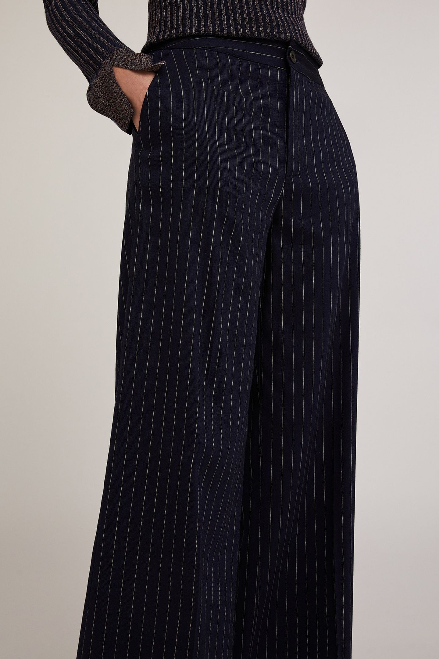 CHEQUERED PATTERN PALAZZO TROUSERS BLUE 5