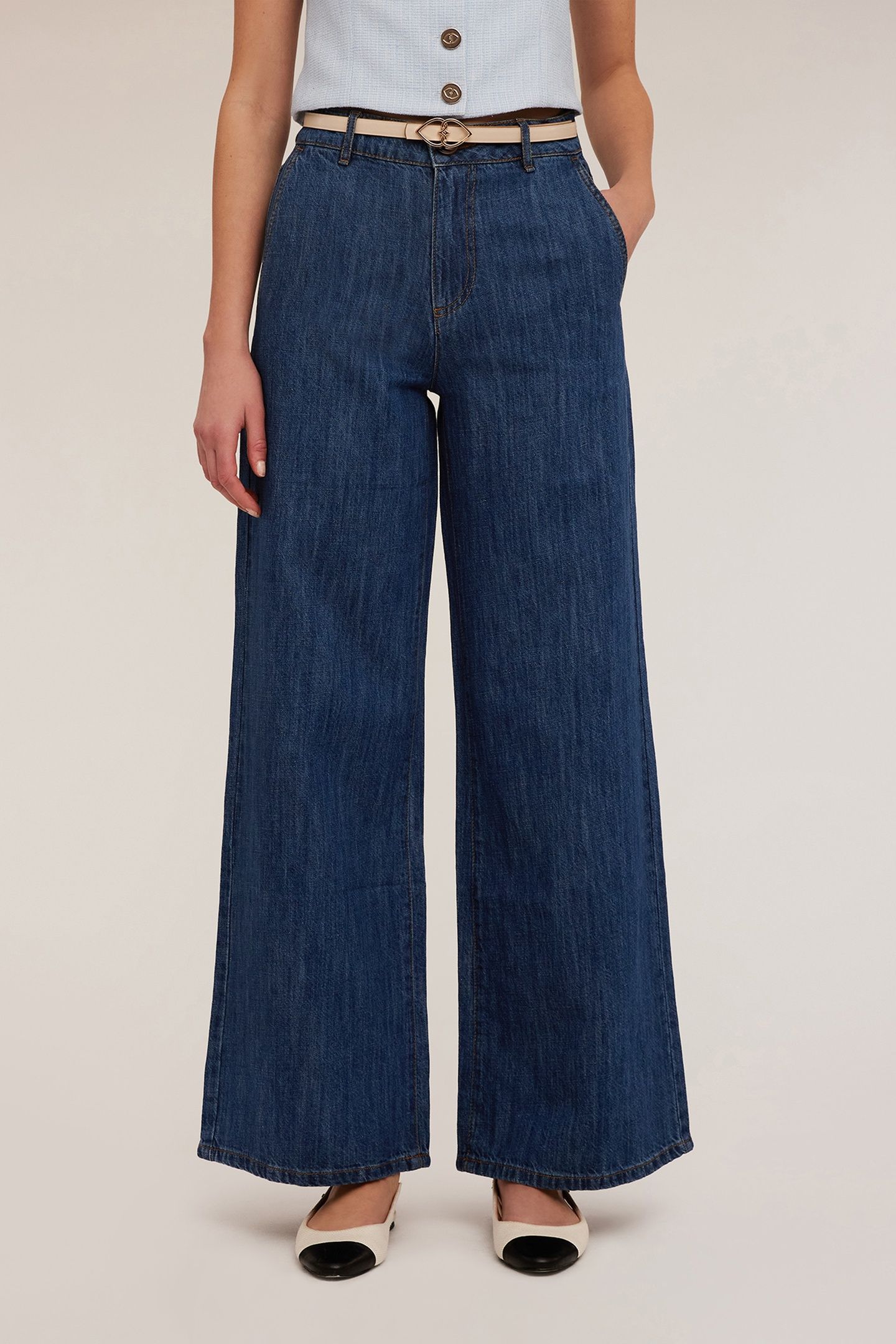 WIDE LEG JEANS IN LINEN BLEND BLUE 2