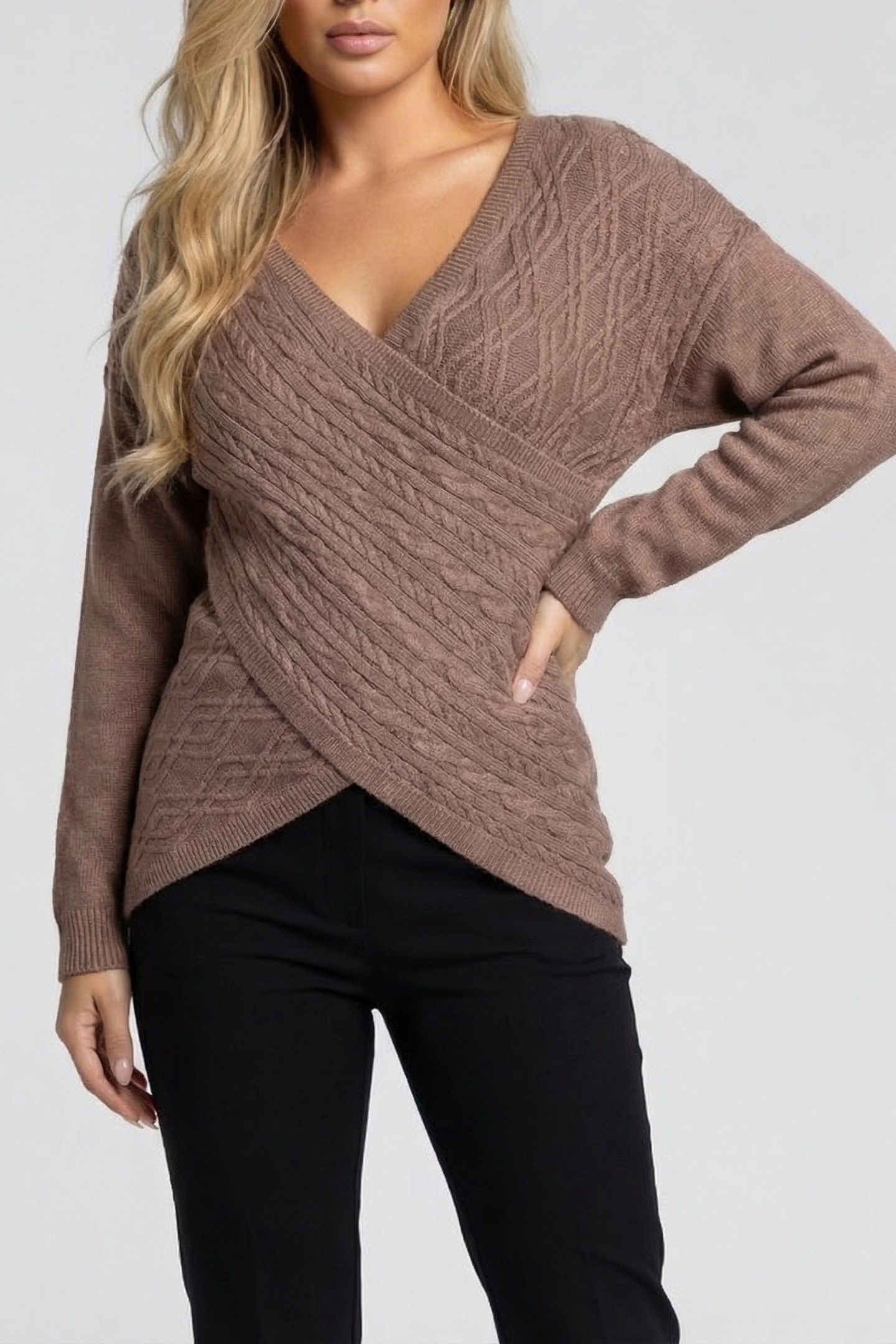 MARCIANO BY GUESS LAVANDA LS CROSSED CABLES TOP SILK TAUPE 1