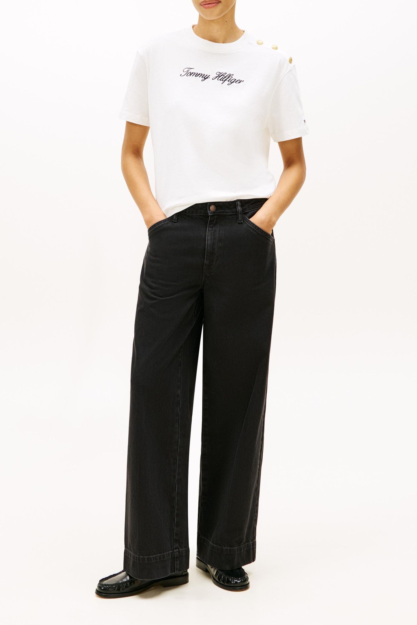 GOLD-TONE BUTTON LOGO EMBROIDERY RELAXED T-SHIRT ECRU 2