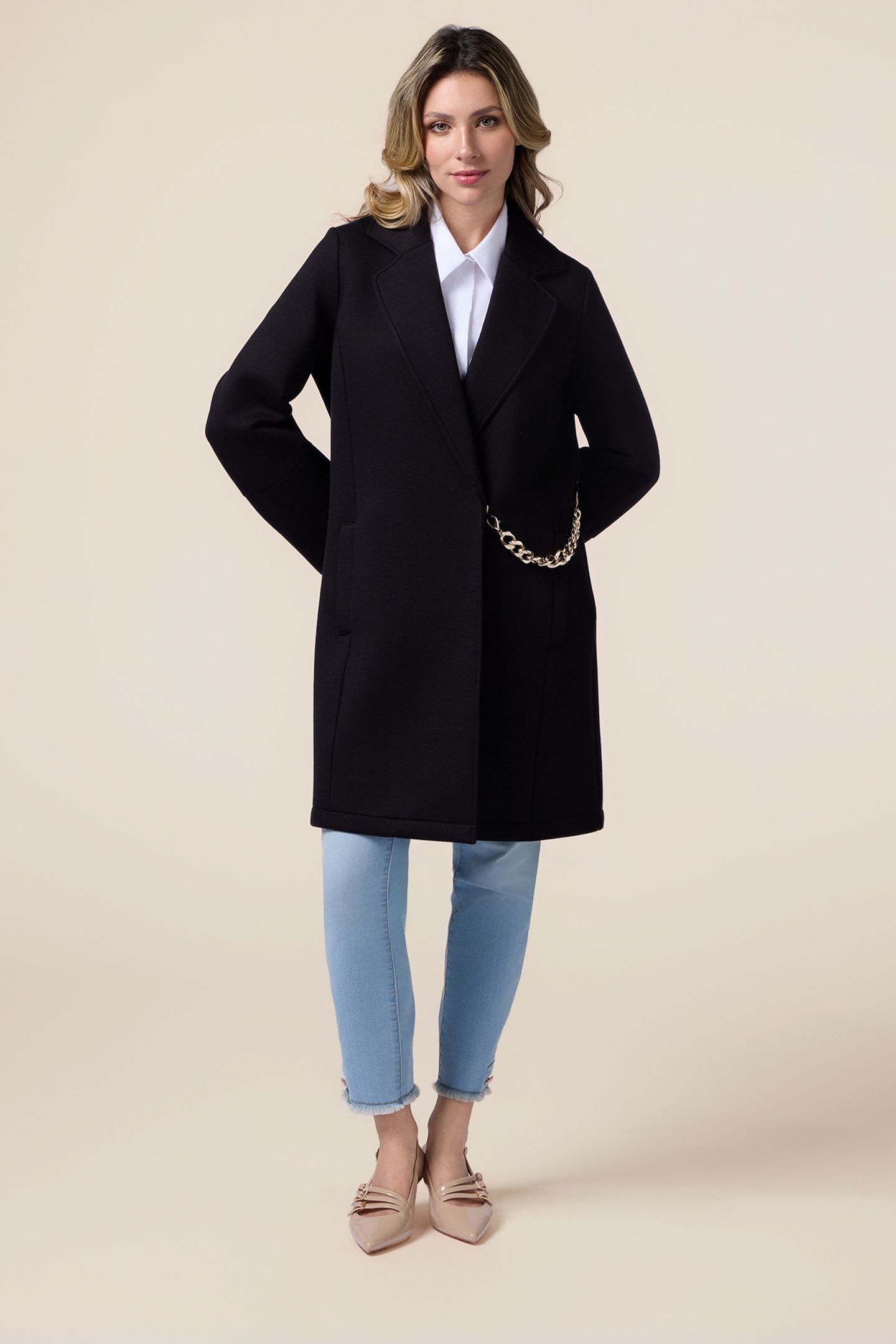 SCUBA FABRIC COAT BLACK 1