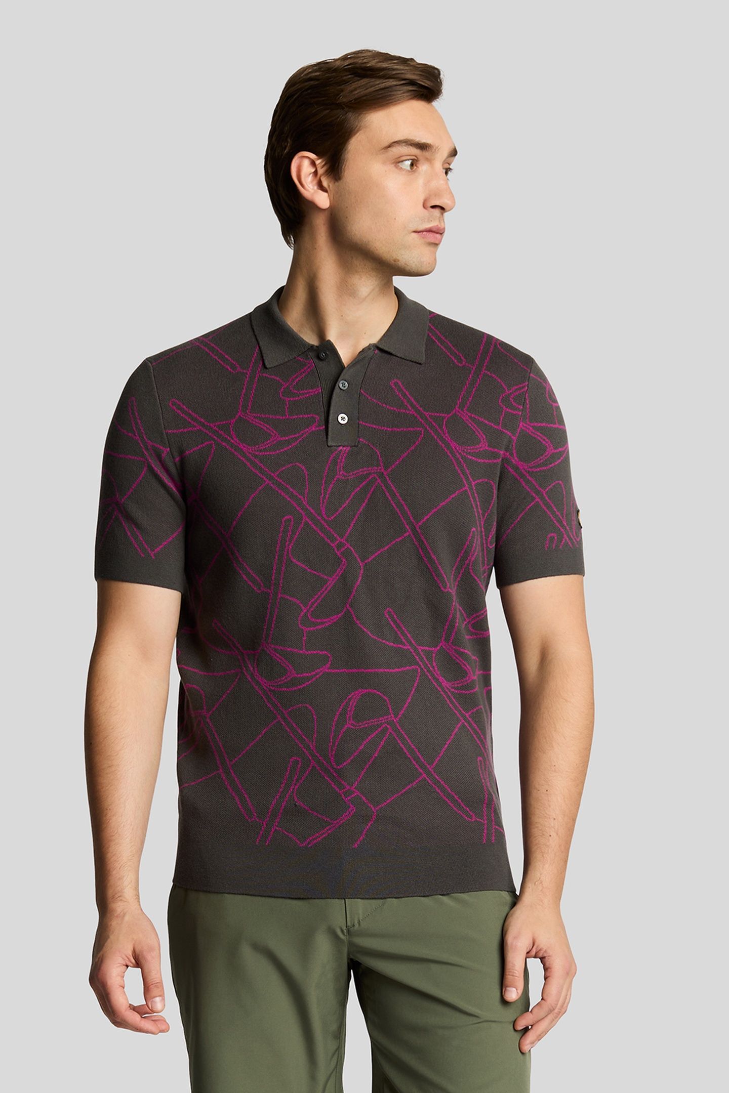 GOLF OUTLINE KNITTED POLO GRANITE/CLARET PURPLE 2