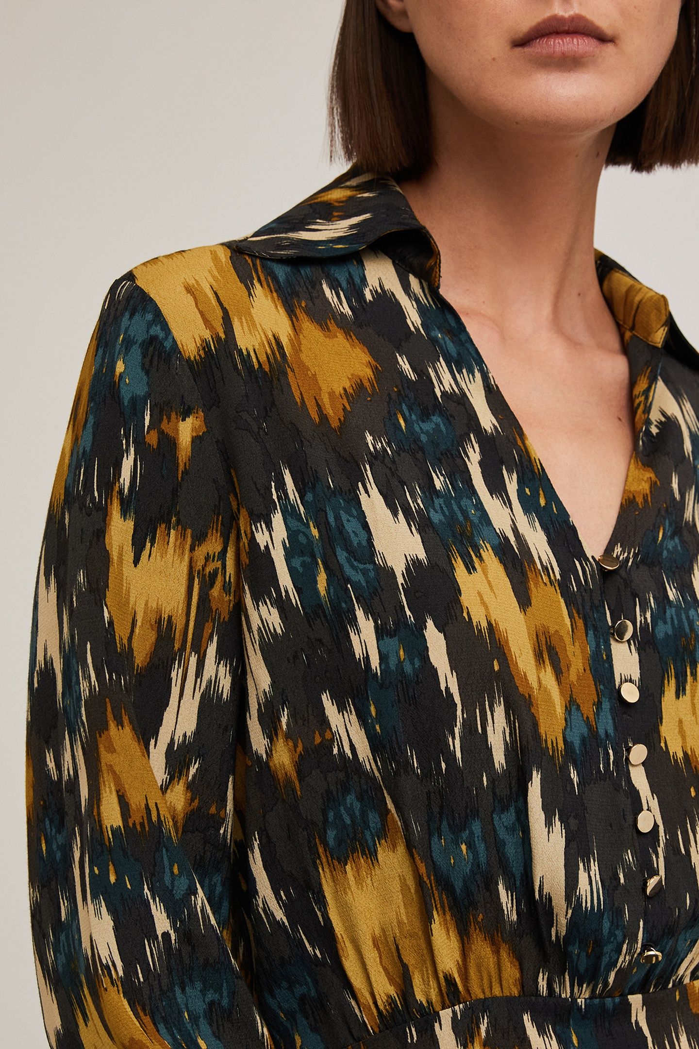 CREPE FABRIC PRINTED CHEMISIER DRESS YELLOW 4