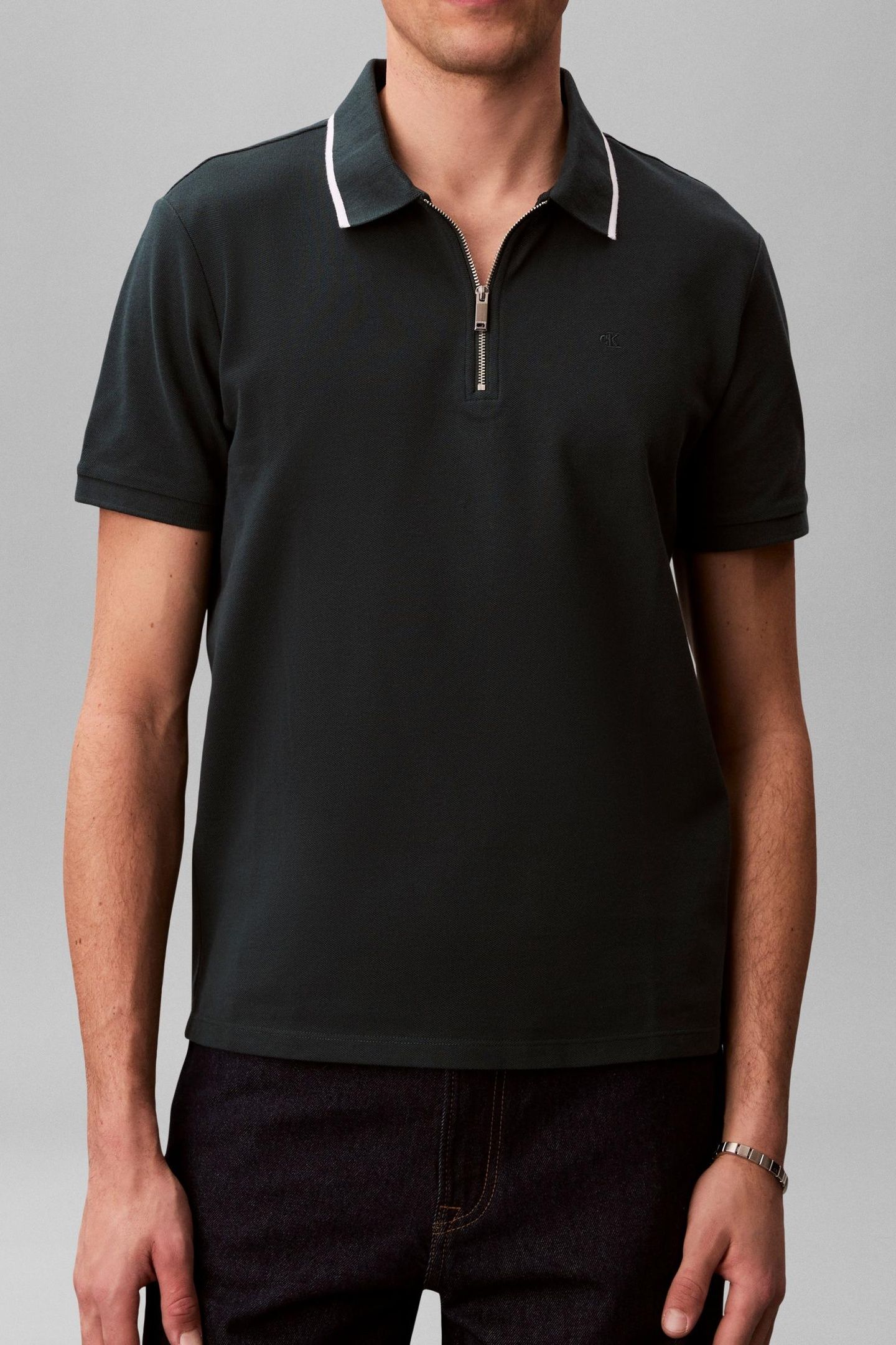 SS TIPPED ZIP PIQUE DARK TEAL 1