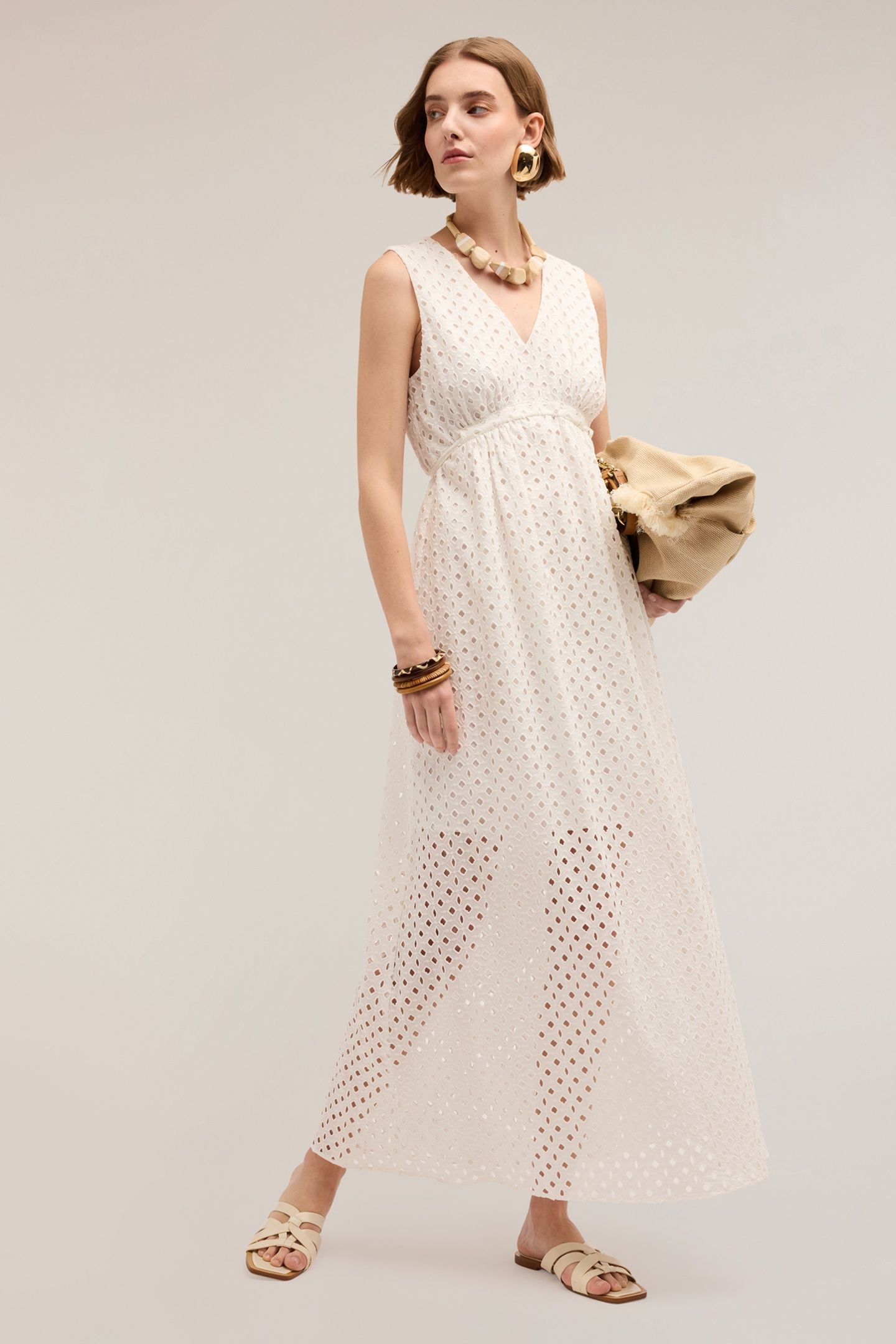 LONG BRODERIE ANGLAISE DRESS WHITE 1