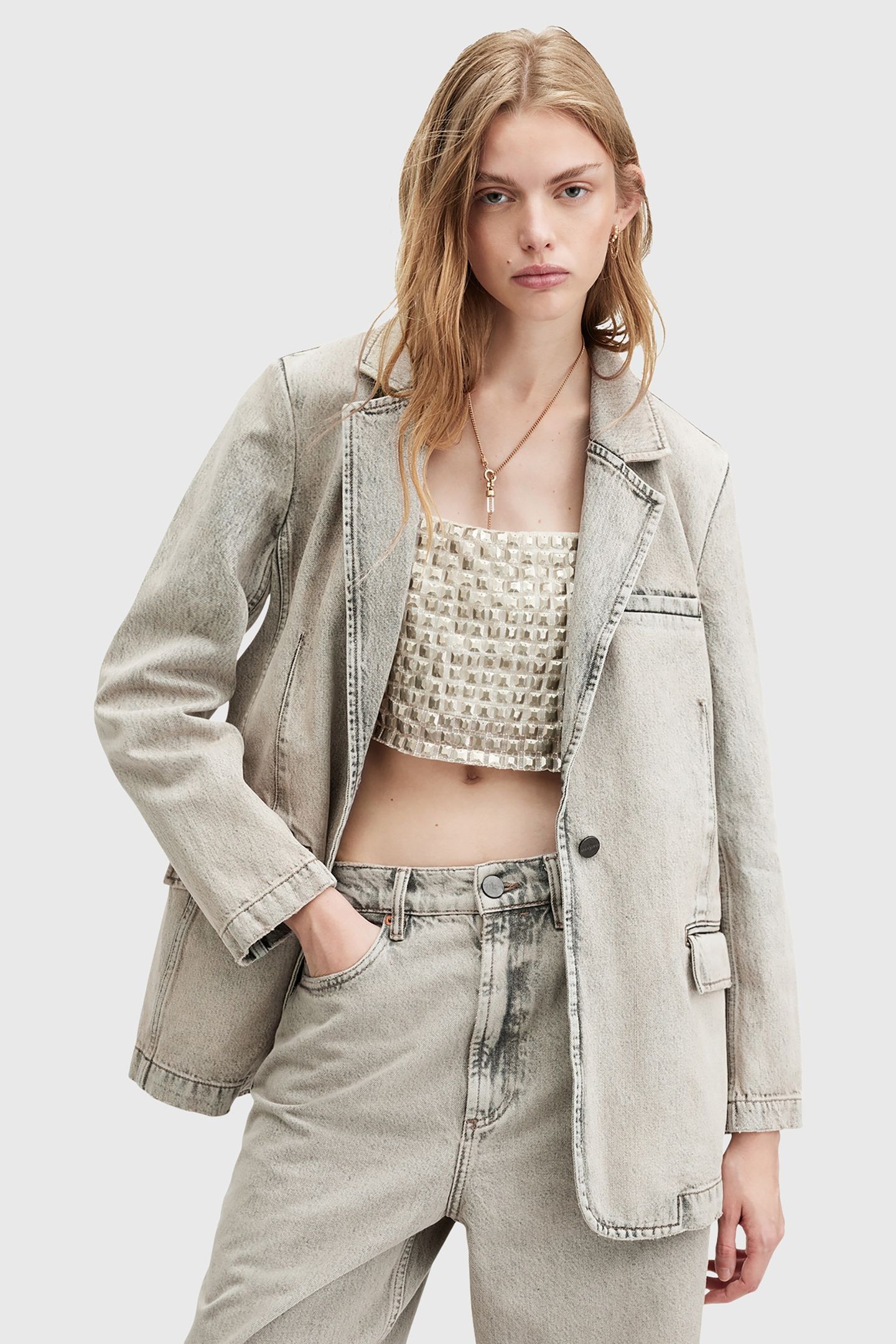 EVER DENIM BLAZER SAND GREY 6