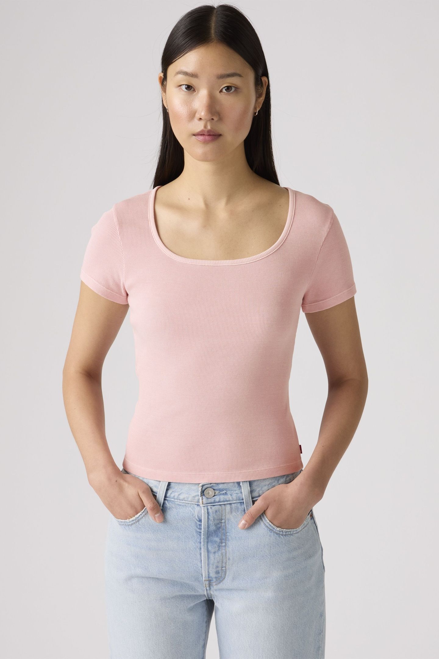 ESSENTIAL SQUARE NECK TEE PINK 1