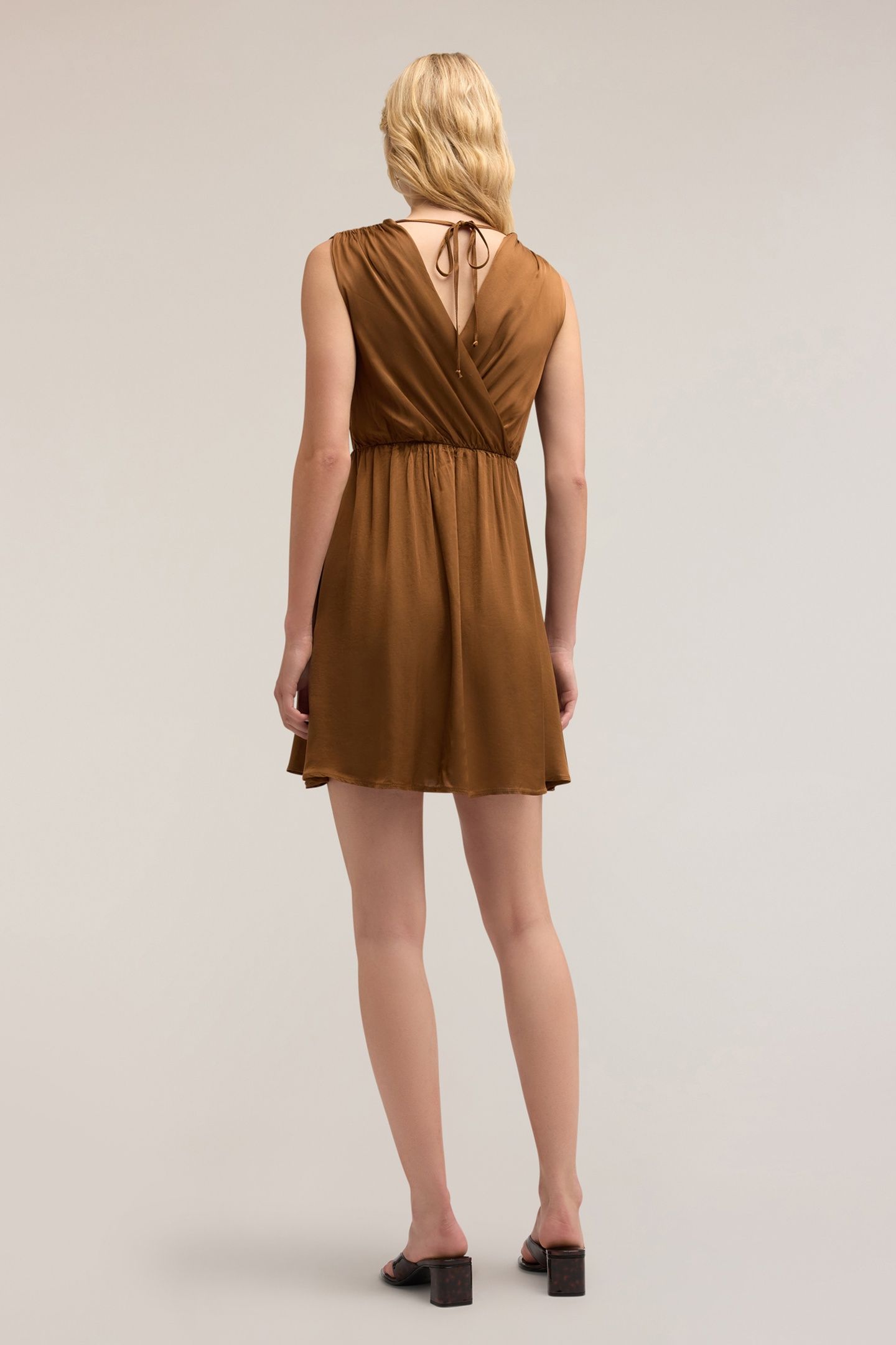 SHORT SATIN DRESS BROWN 2