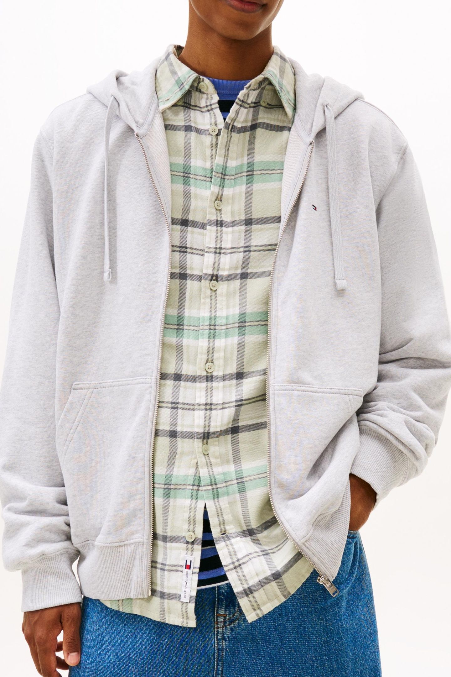 FLAG EMBROIDERY FLEECE ZIP THROUGH HOODIE GREY 3