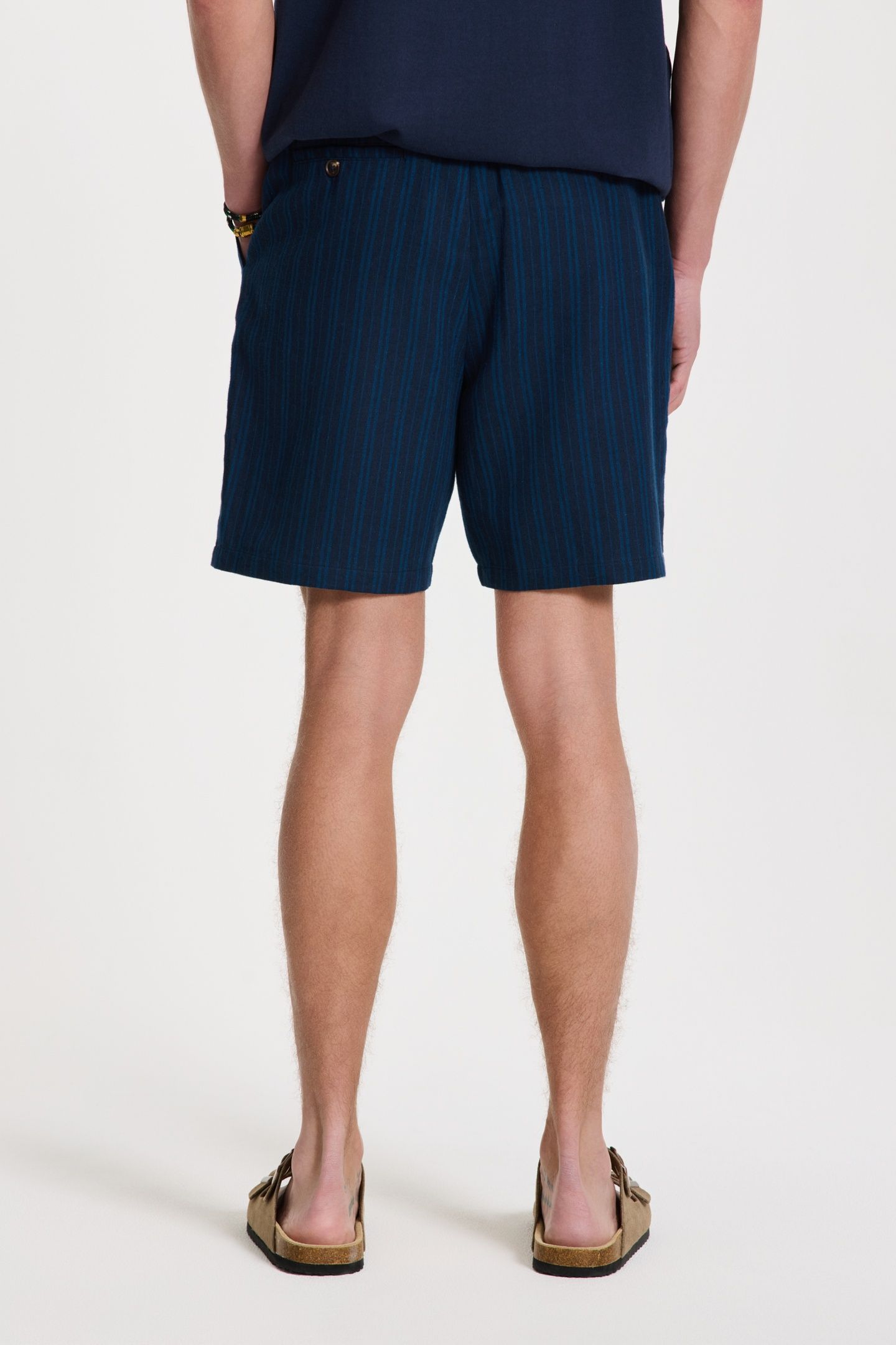 LEWIS LINEN SHORTS YARN DYE STRIPES BLUE DARK NAVY STRIPES 3