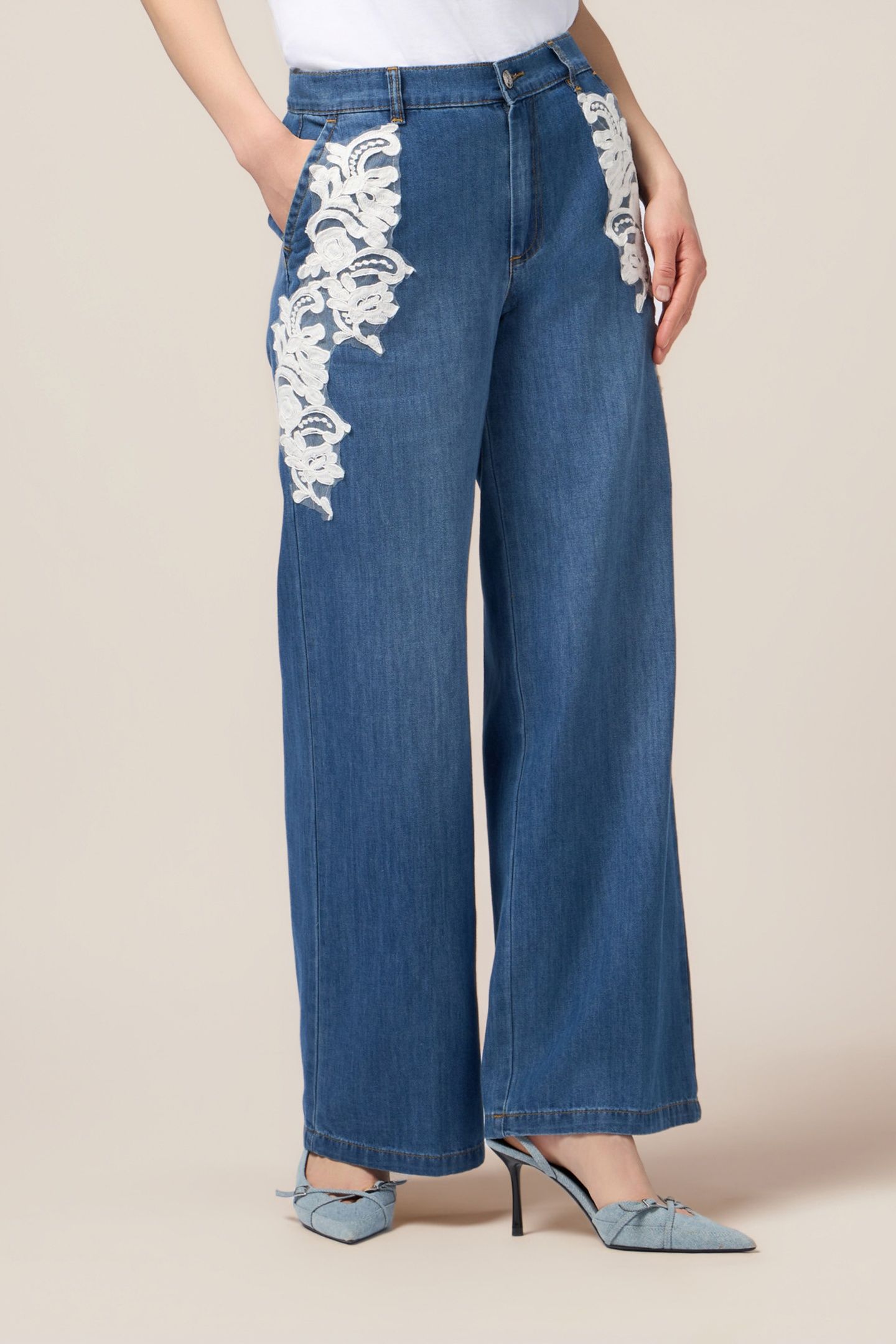 PALAZZO JEANS WITH DECORATIVE EMBROIDERY BLUE 1