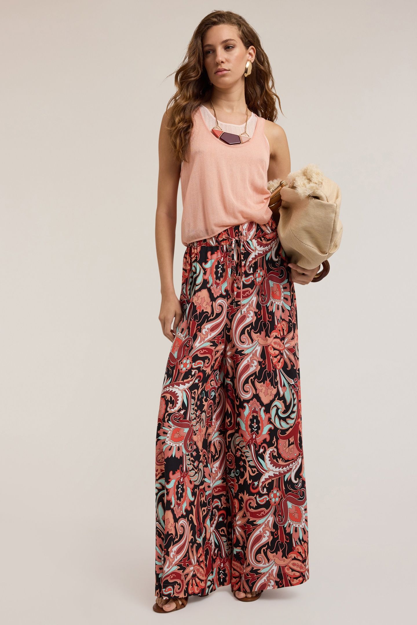 FLOWING PALAZZO PANTS WITH ETHNIC PATTERN RED 3