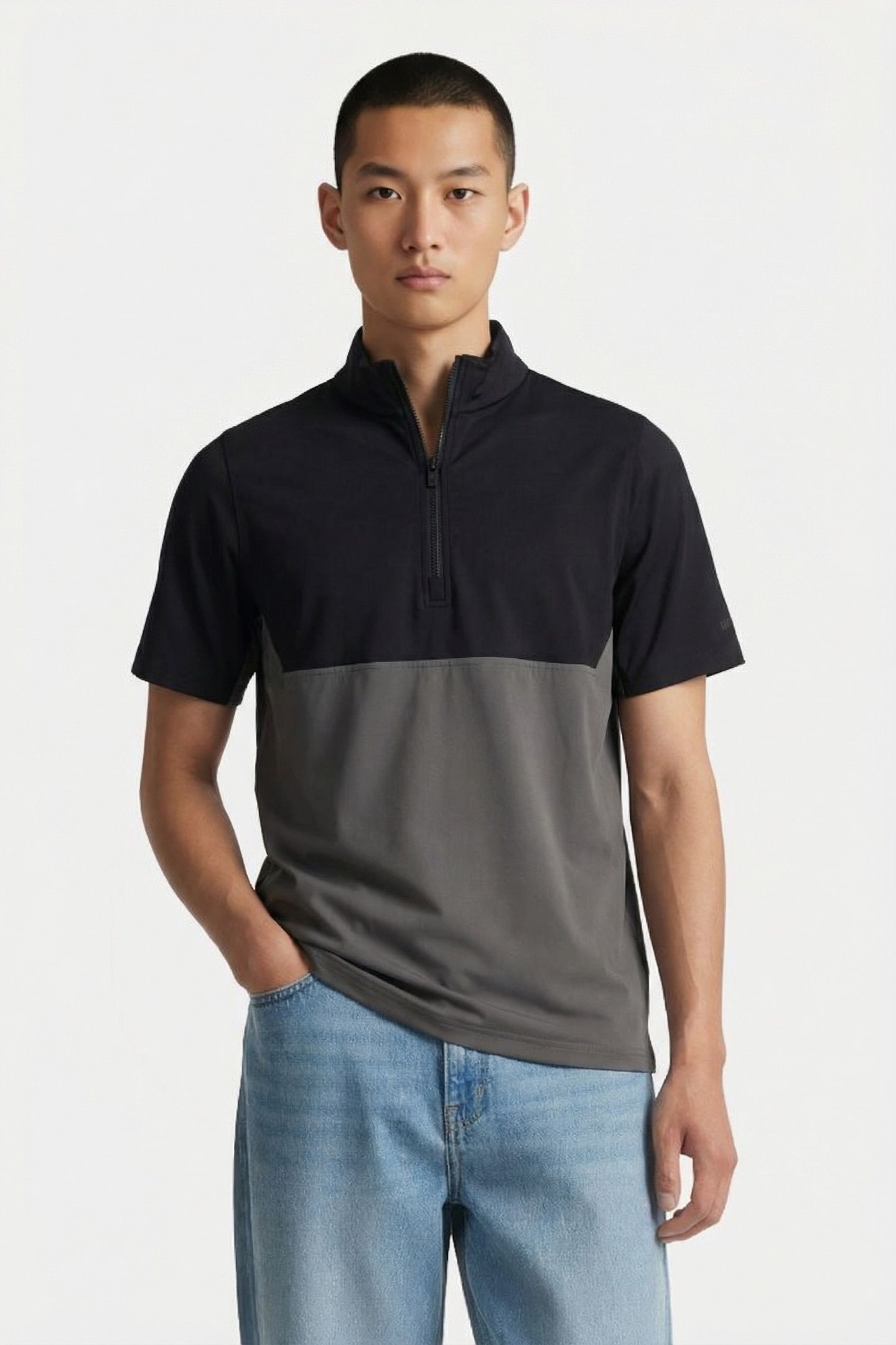 GOLF WINDJAMMER SHIRT JET BLACK/GRANITE 1