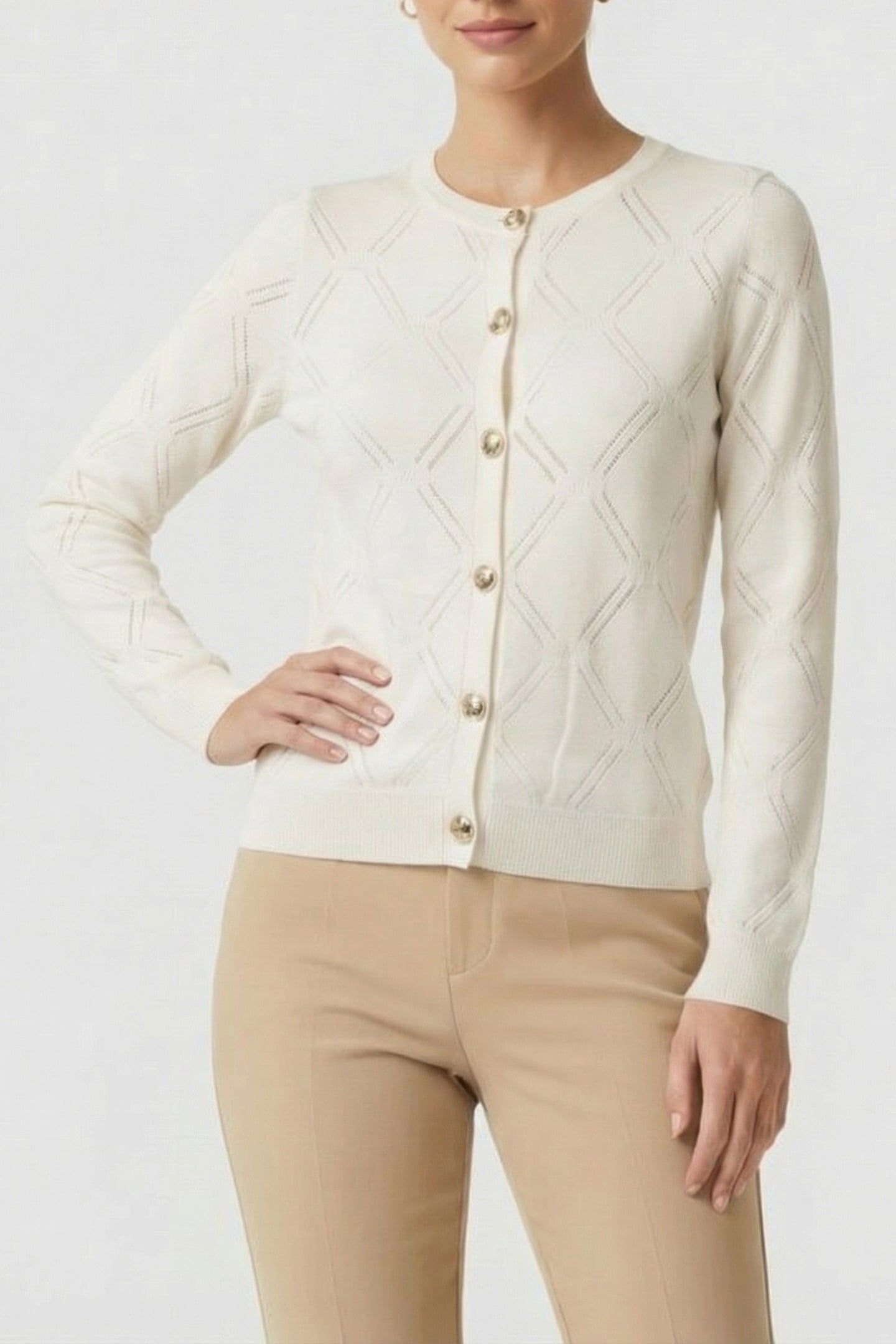 MARCIANO BY GUESS ANNA CARDI ALLOVER SWEATER MACADAMIA 1