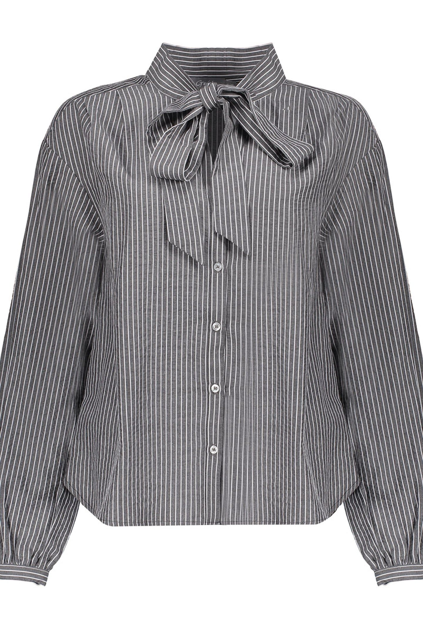 BLOUSE STRIPES WITH BOW GREY/WHITE 1