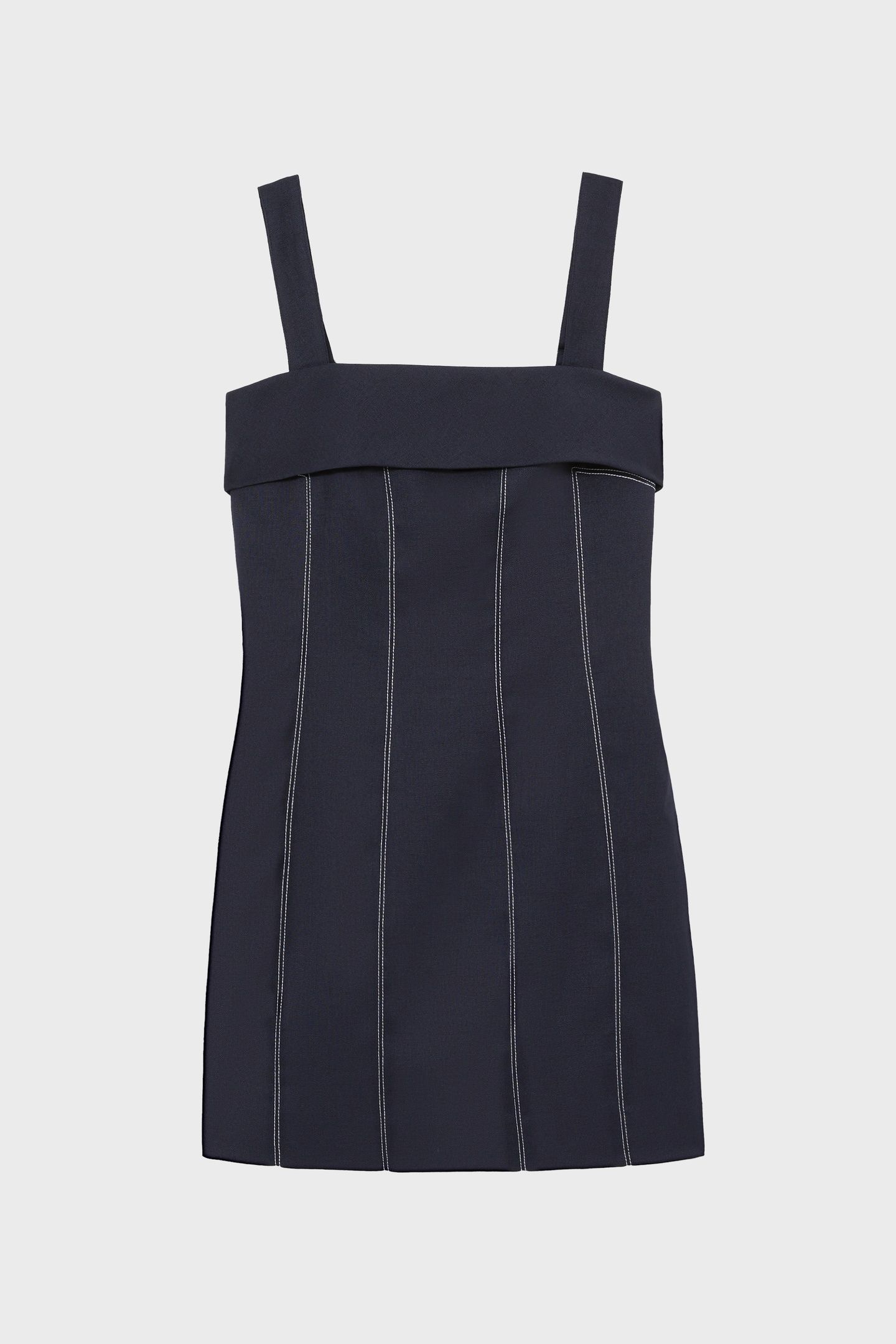SHORT CONTRAST STITCH LINEN DRESS NAVY 4