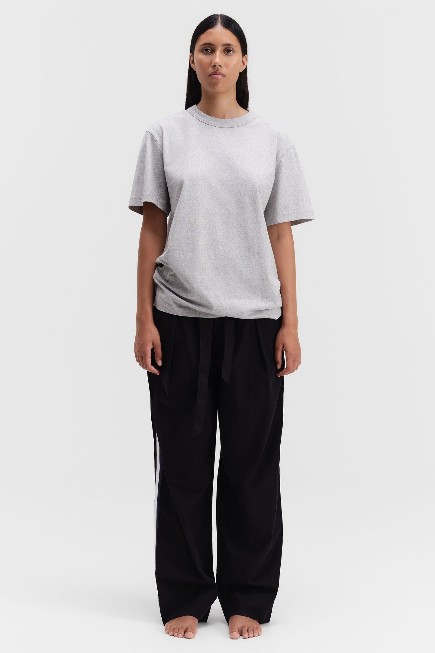 UNISEX POPLIN, PYJAMAS PANTS GROSGRAIN SIDE STRIPE ALL BLACK 3