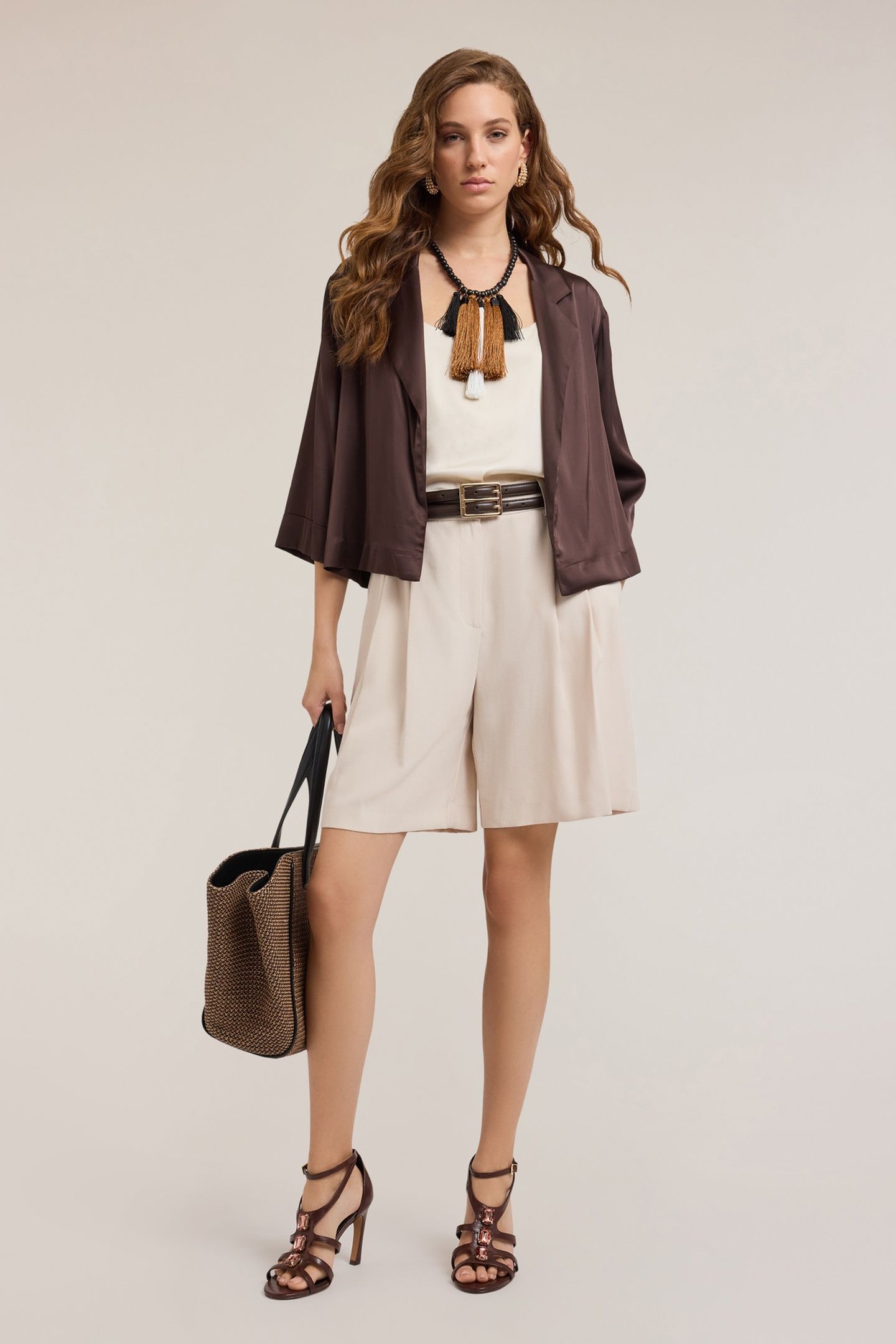 STRETCH SATIN DECONSTRUCTED JACKET BROWN 3