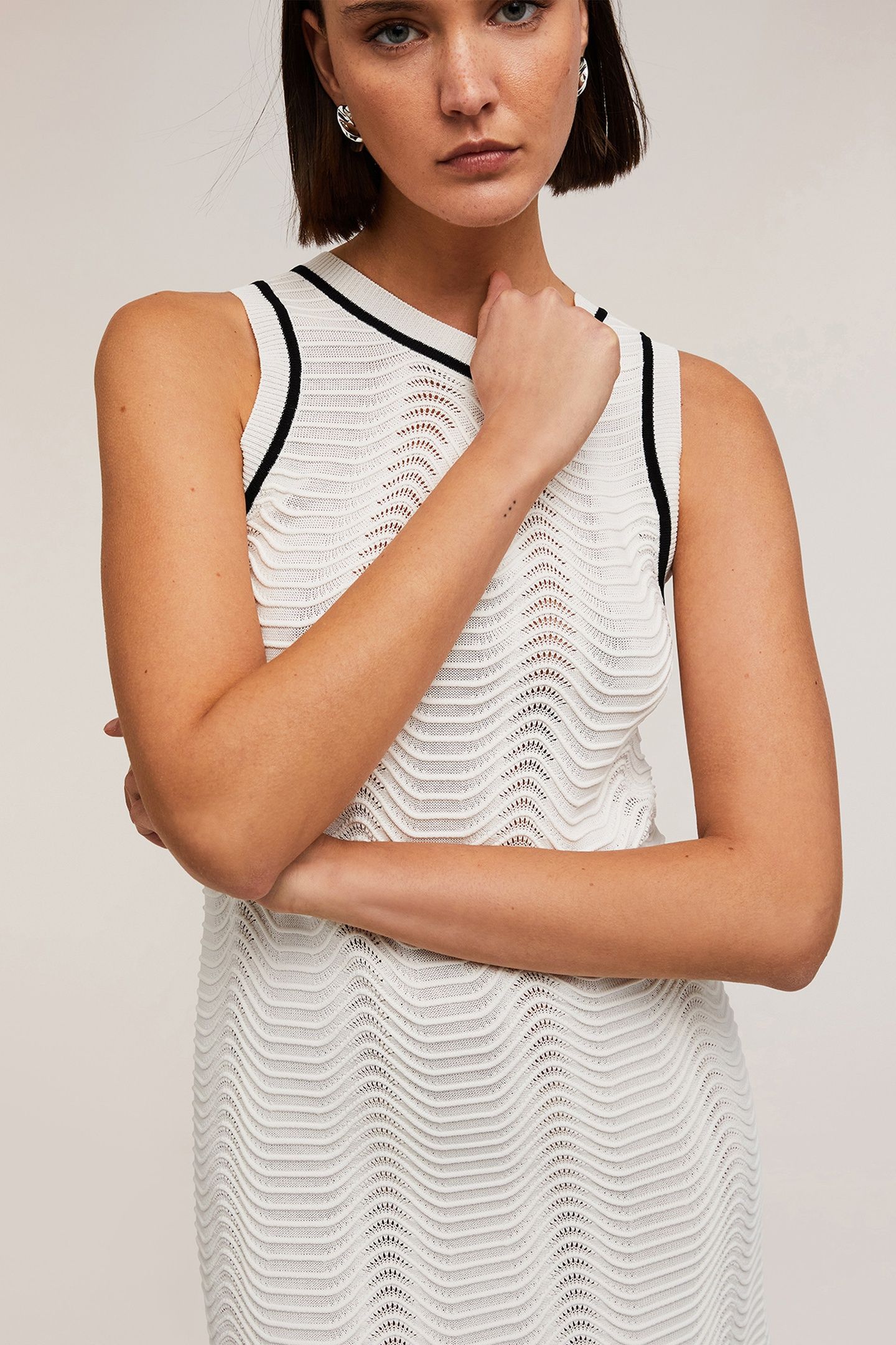 WAVY STITCH KNIT DRESS WHITE 4