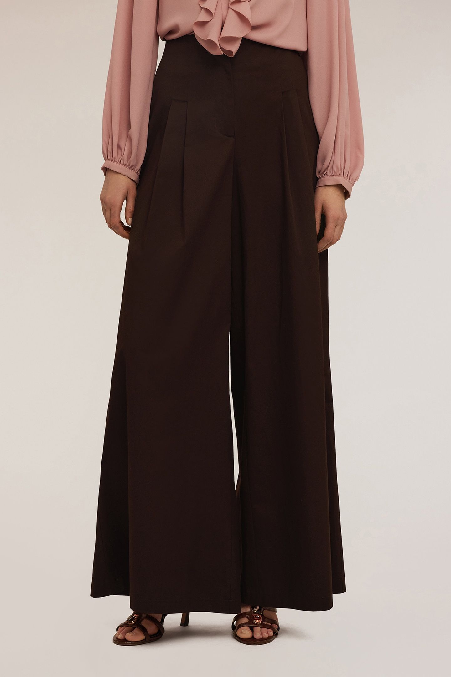 COTTON PALAZZO TROUSERS BROWN 2