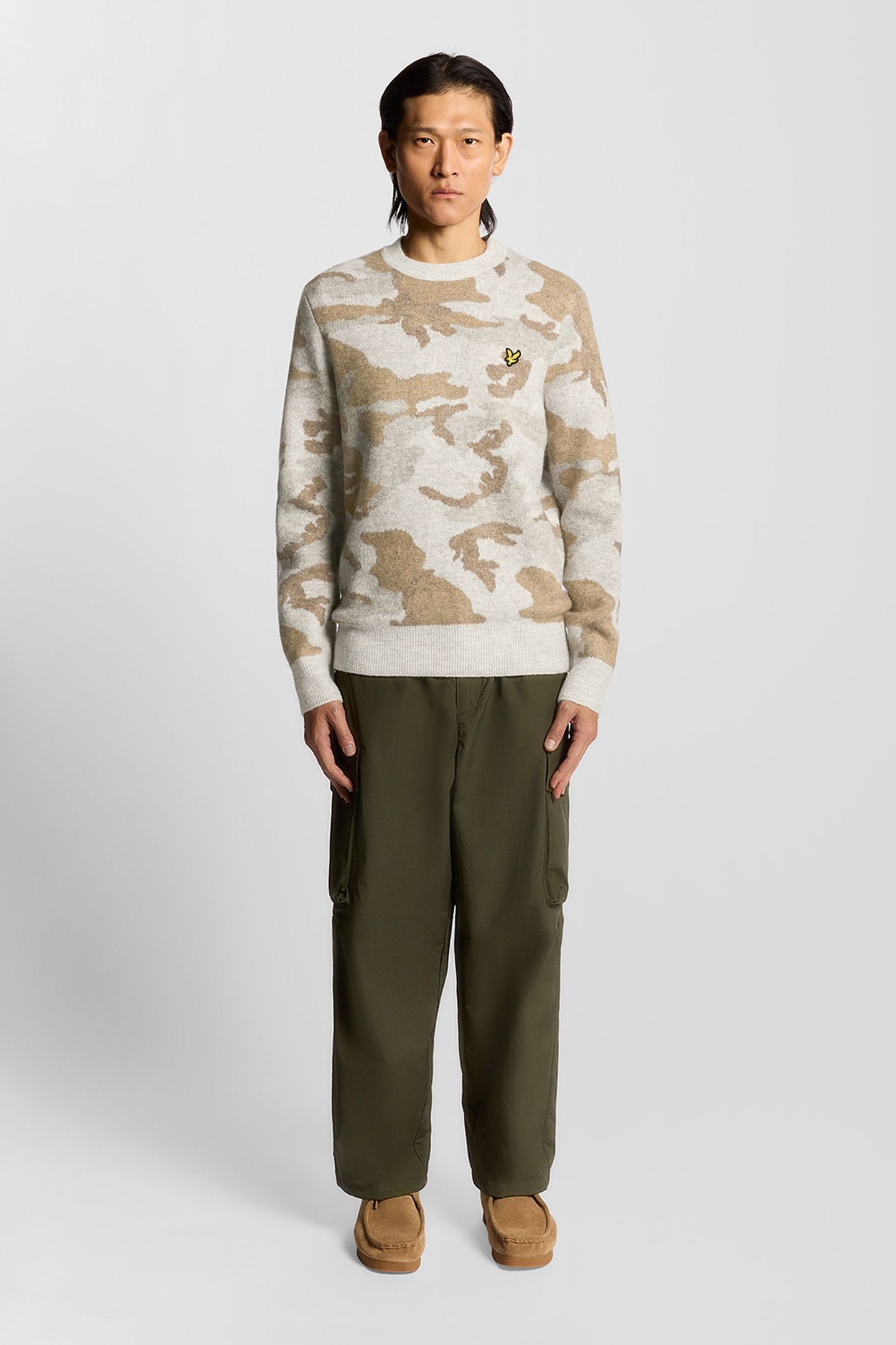 BRUSHED CAMOUFLAGE CREW NECK JUMPER GREY TAUPE 1