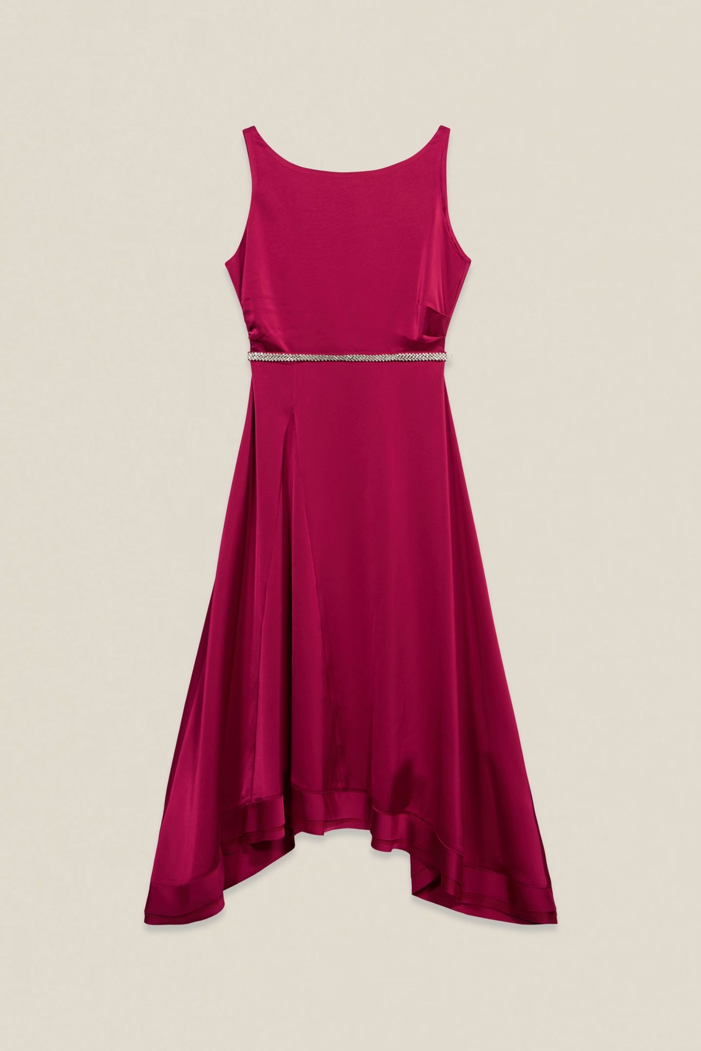 LONG SATIN DRESS WITH JEWELED BELT FUCHSIA 4