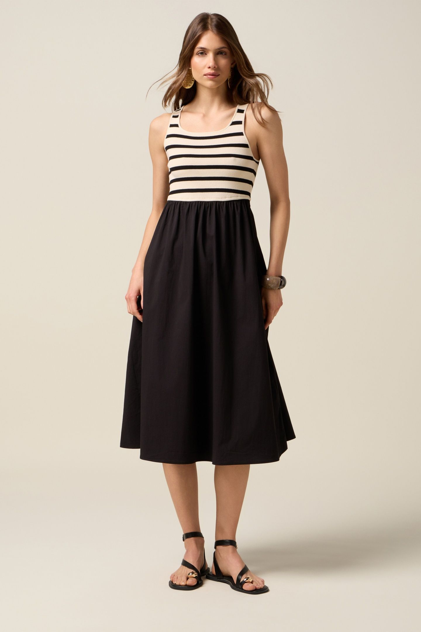LONG DRESS WITH STRIPED SECTION BLACK 2
