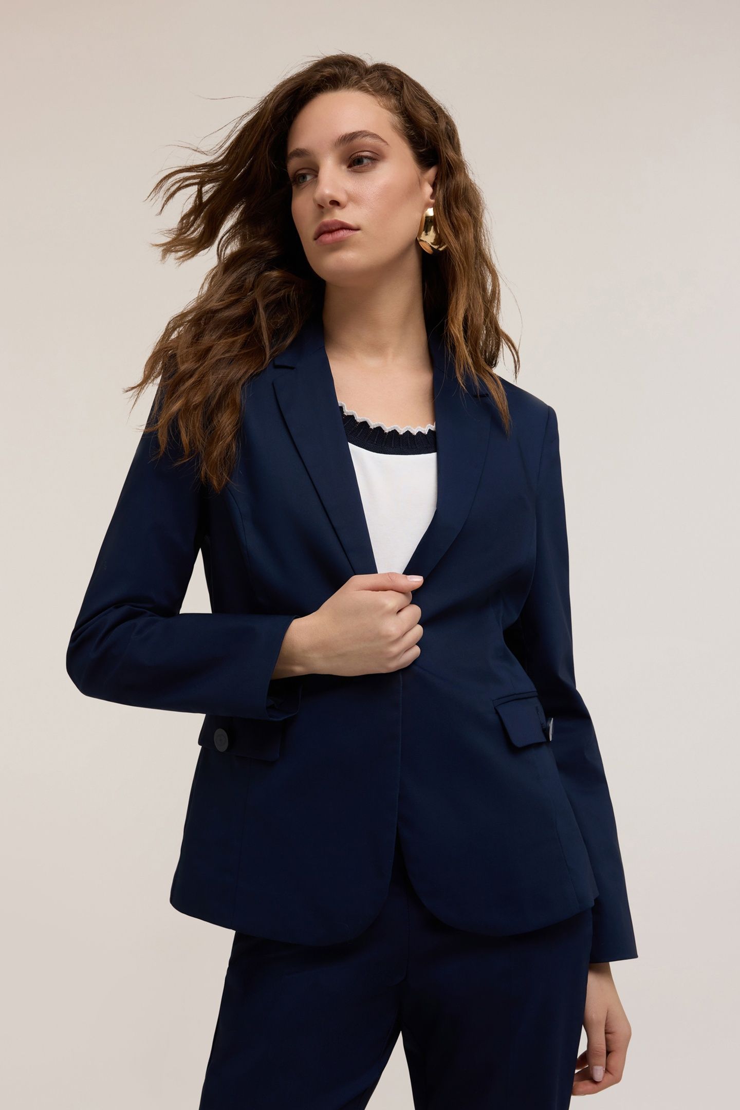 SINGLE-BREASTED BLAZER IN TECHNICAL COTTON BLUE 3