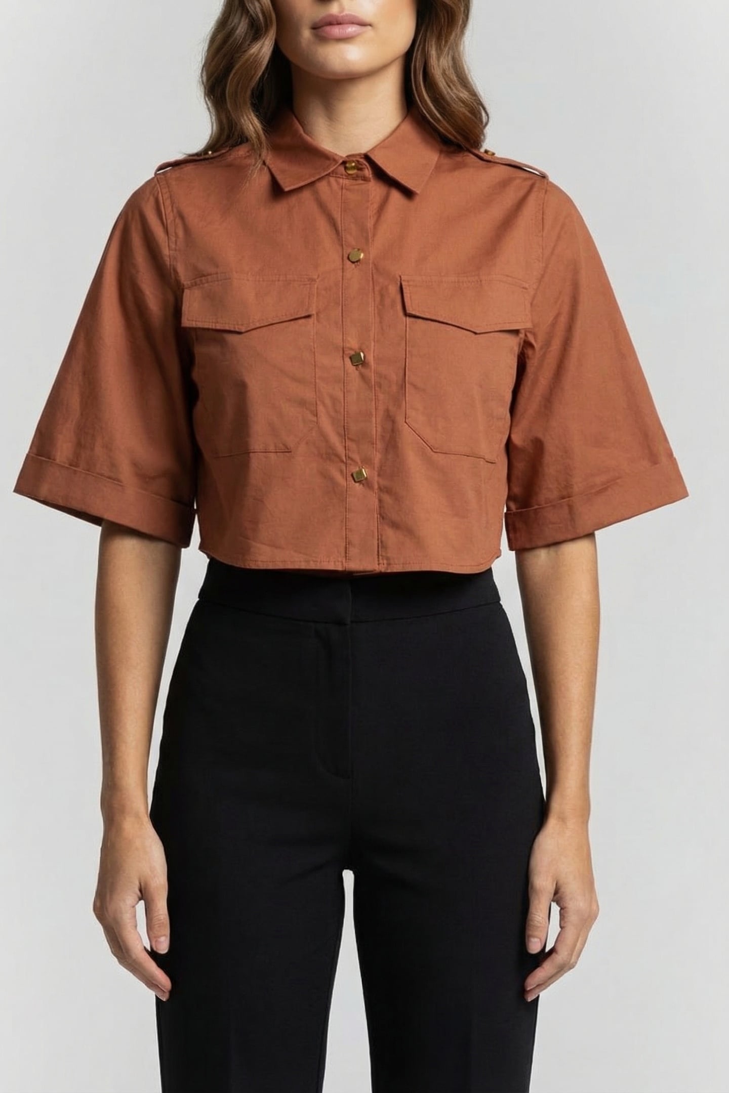 MARCIANO BY GUESS PAT CROPPED SHIRT TERRE DI SIENA 1