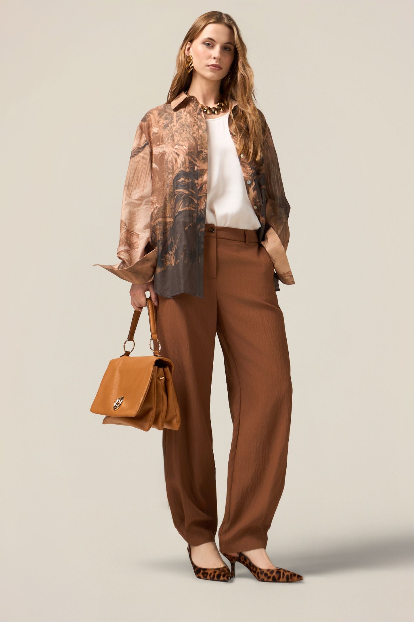 PATTERNED COTTON MUSLIN SHIRT BROWN 1