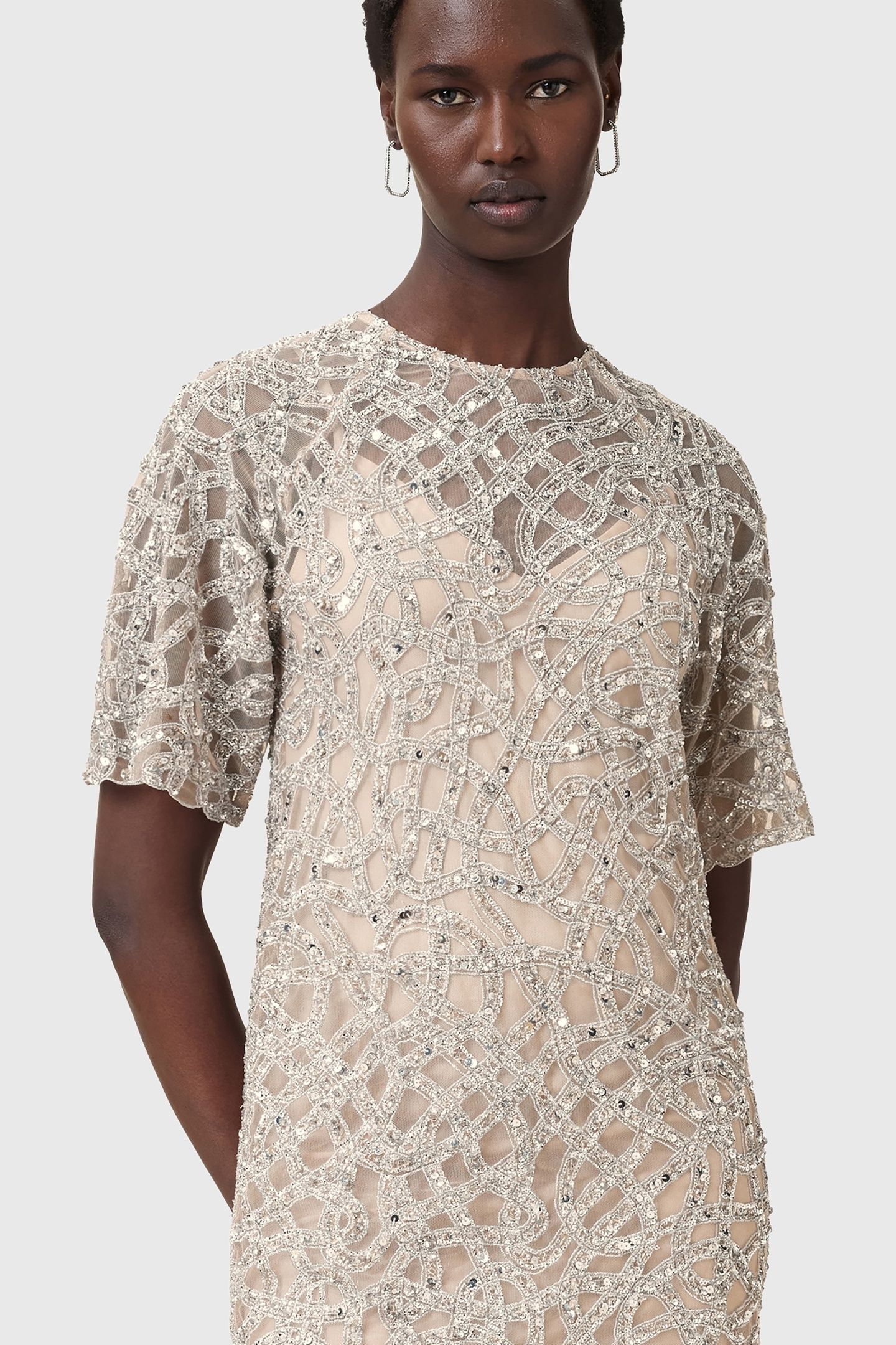 EVA EMB DRESS WHITE/SILVER 7