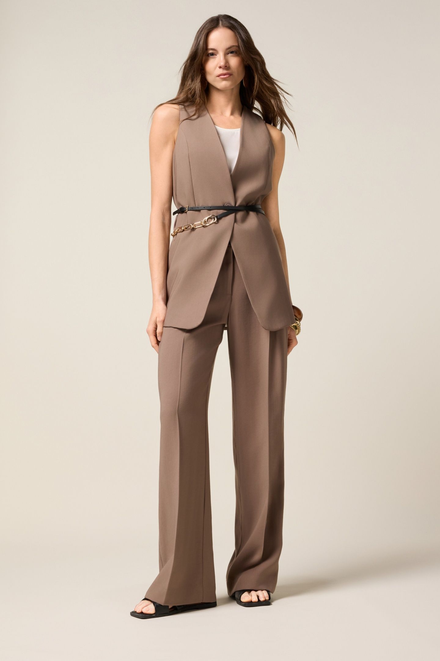 VEST IN VISCOSE BLEND FABRIC BROWN 1