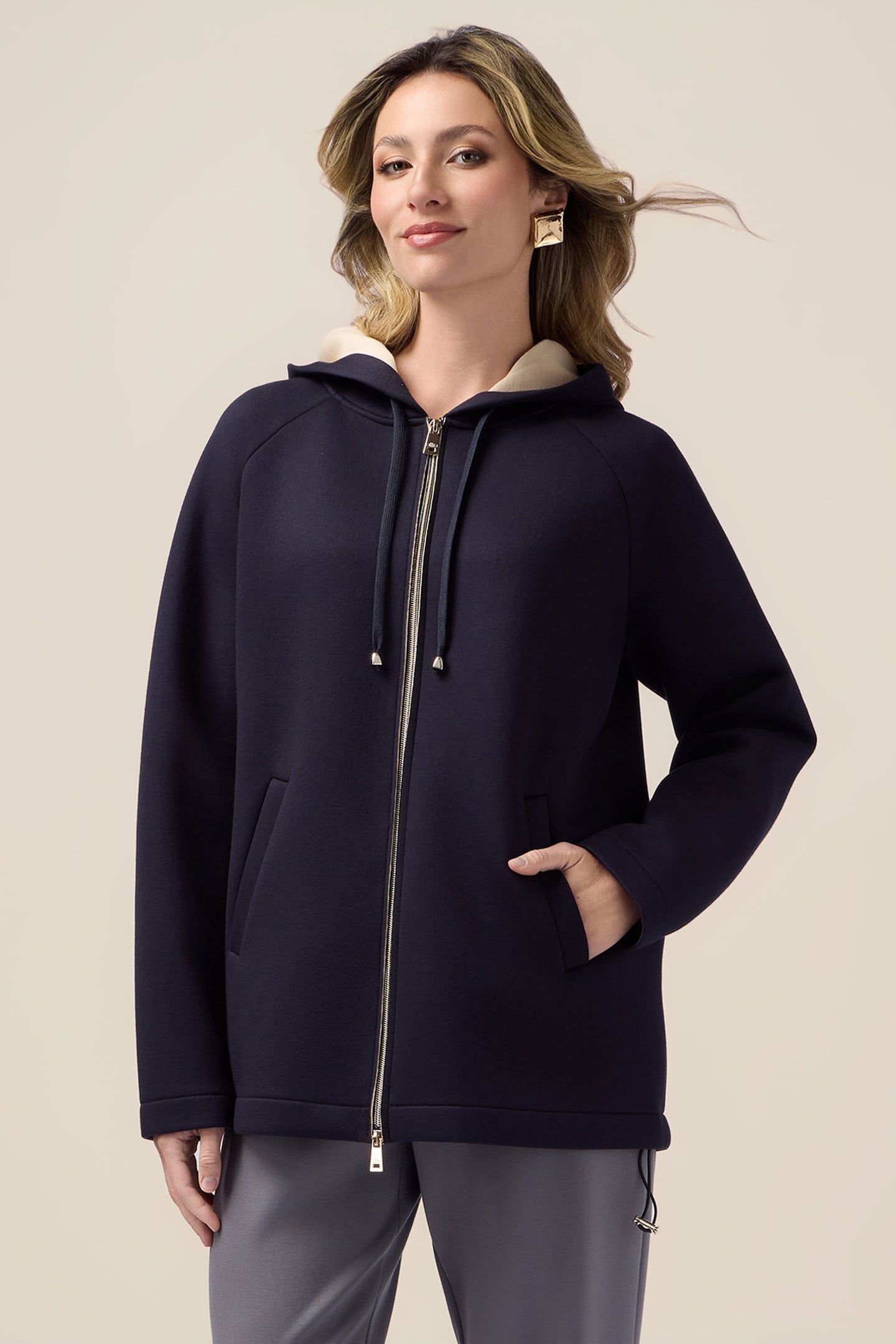 SWEATSHIRT JACKET IN SCUBA FABRIC BLUE 3