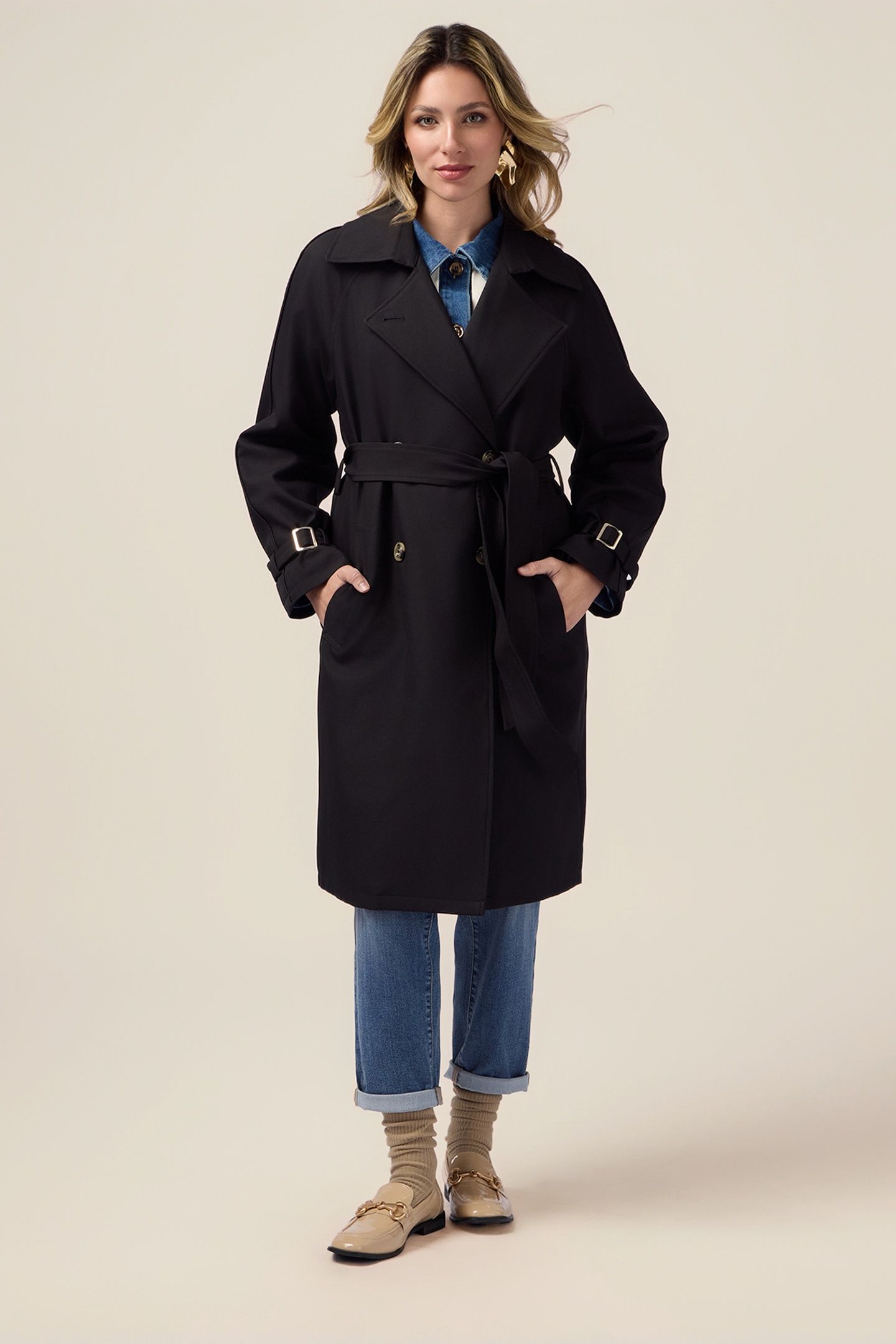 DOUBLE-BREASTED TRENCH COAT BLACK 1