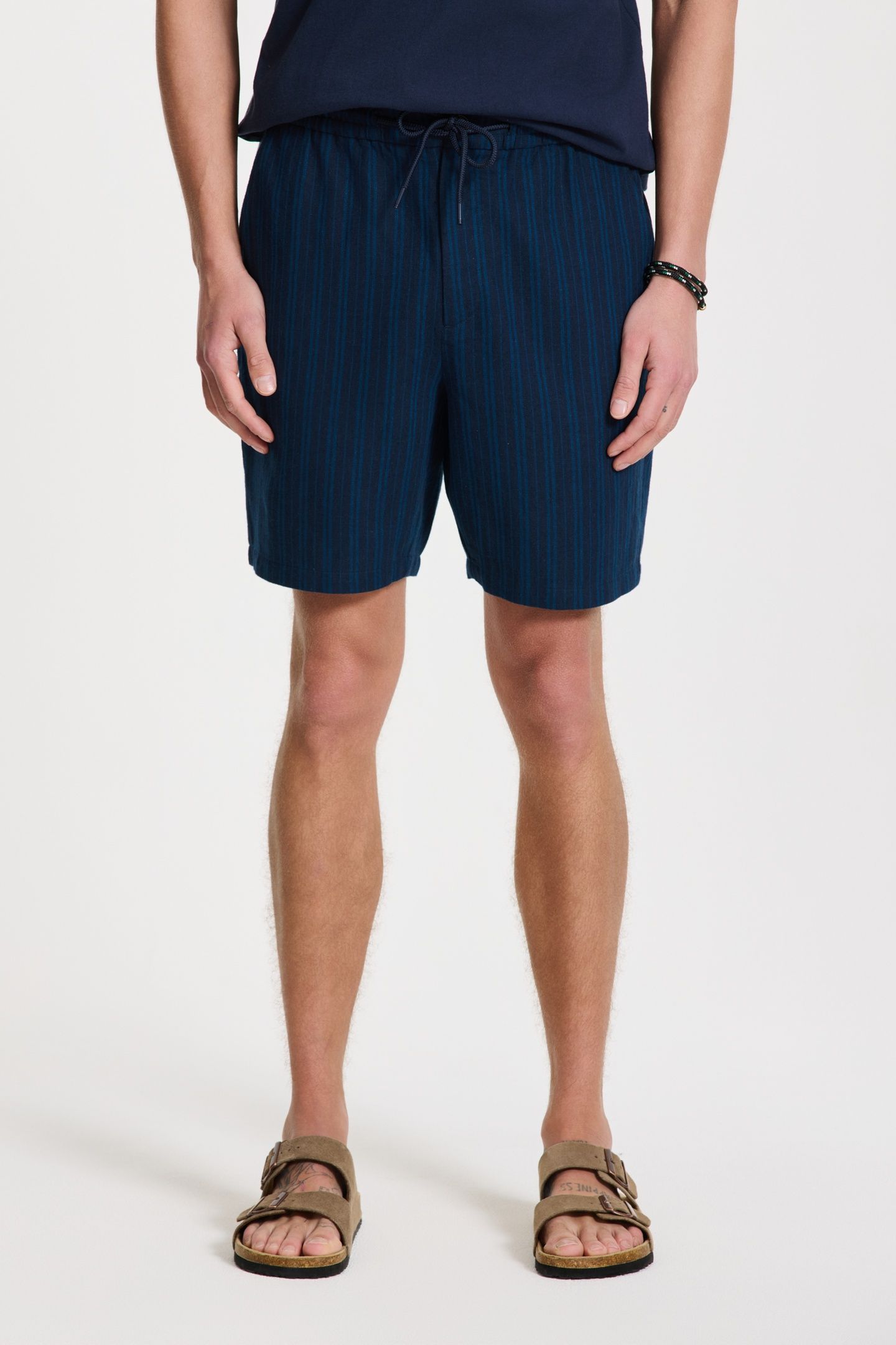 LEWIS LINEN SHORTS YARN DYE STRIPES BLUE DARK NAVY STRIPES 1