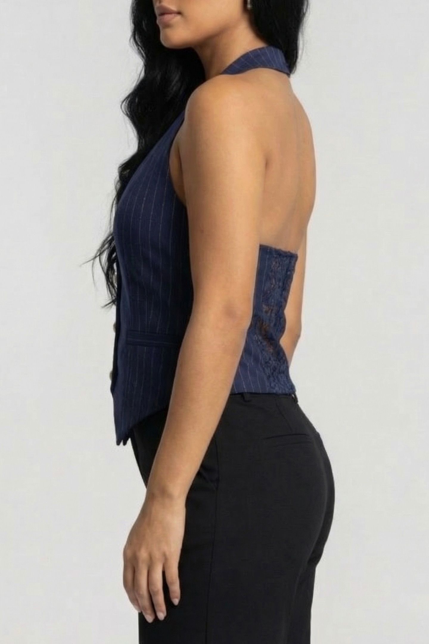 MARCIANO BY GUESS SIDNEY LACE VEST NAVY PINSTRIPE WHITE 3