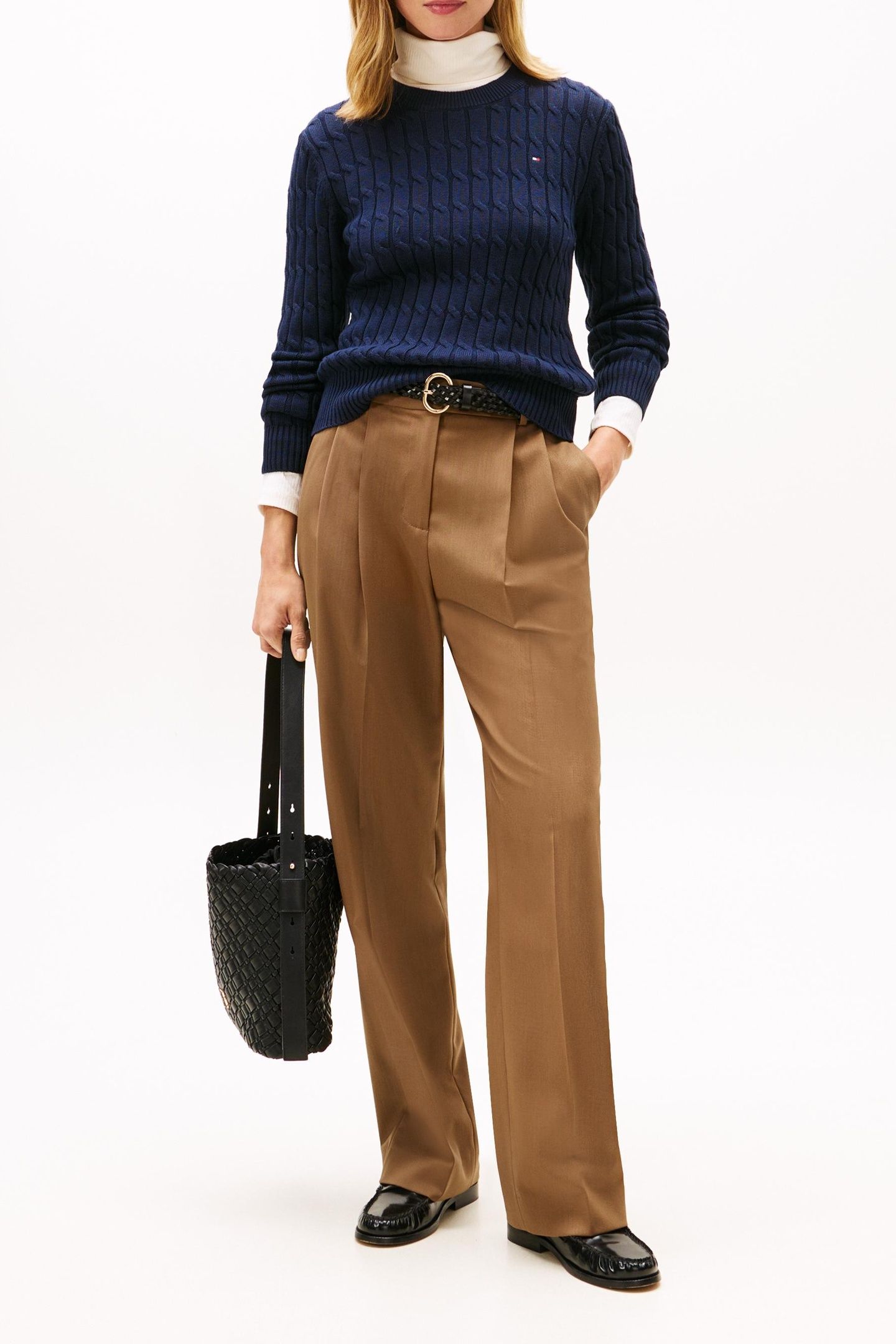 CABLE KNIT CREW NECK JUMPER DARK NIGHT NAVY 2