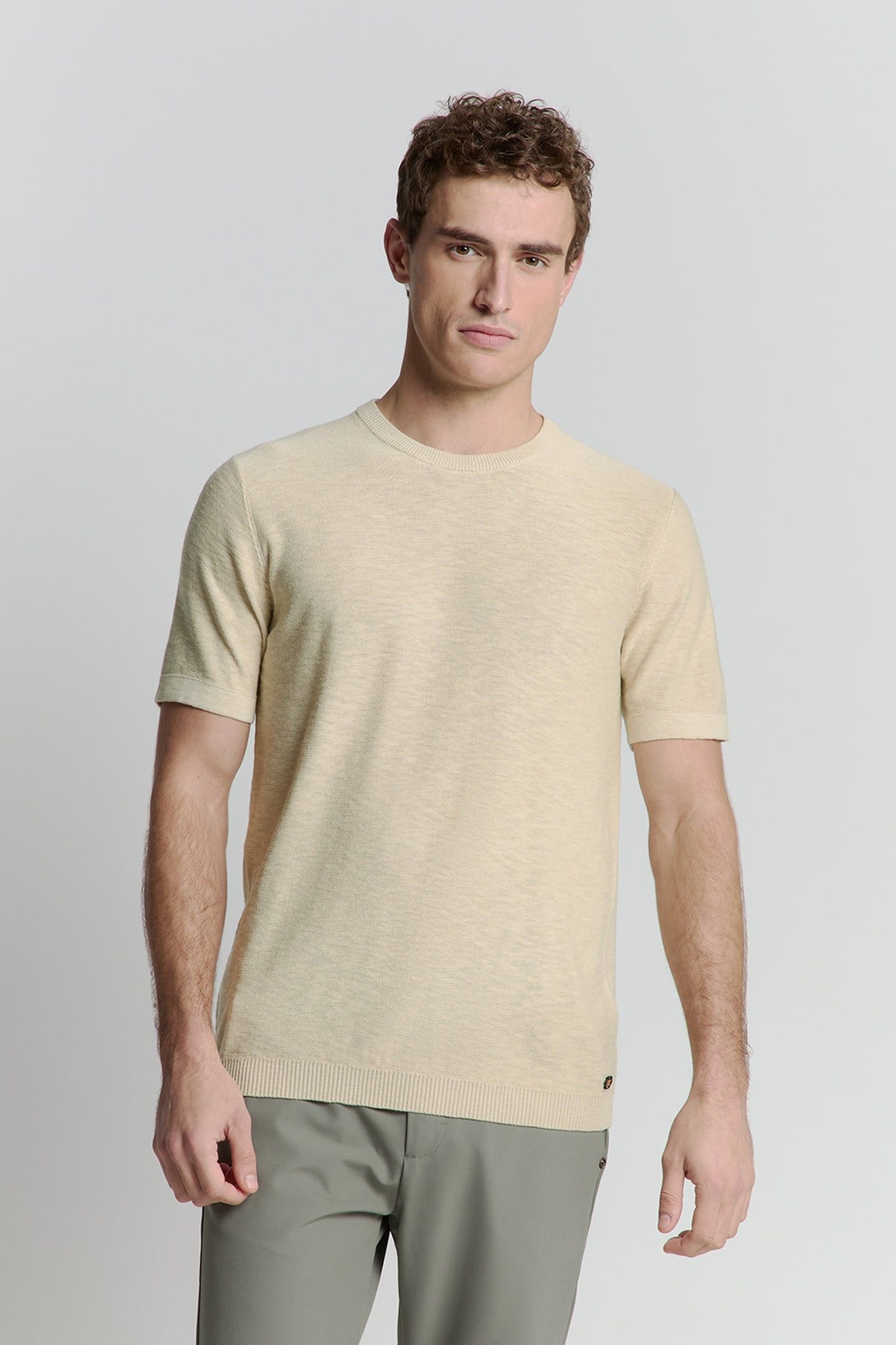 PULLOVER SHORT SLEEVE CREWNECK SOLID SLUB KNIT CEMENT 1