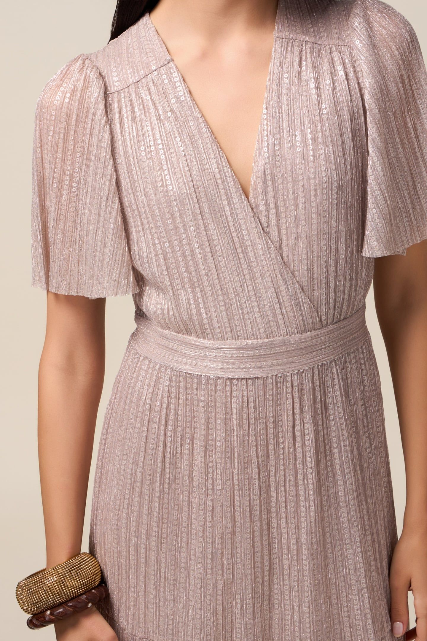 LONG PLEATED LUREX DRESS PINK 4