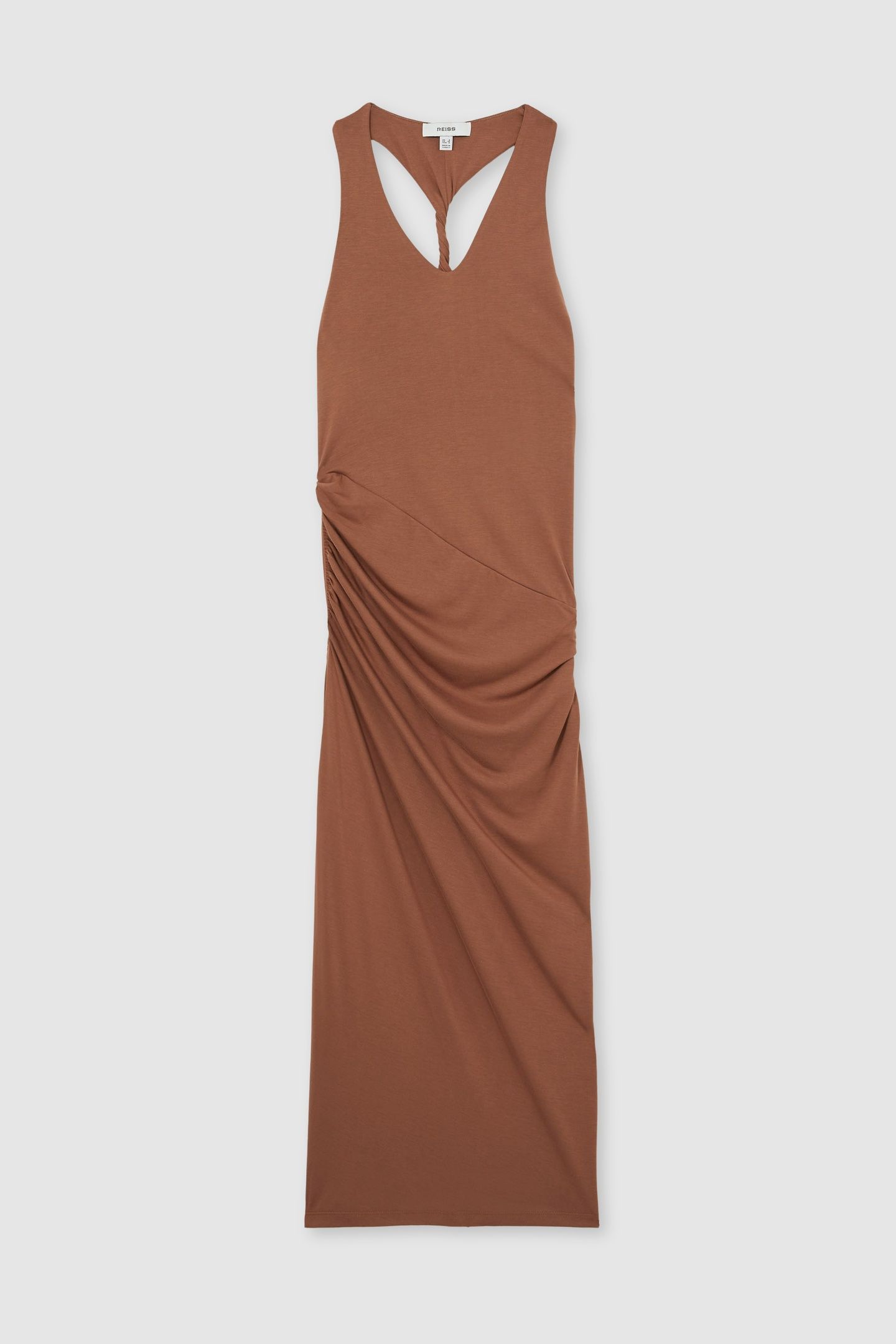 SIDE RUCHED JERSEY MIDI DRESS BROWN 4