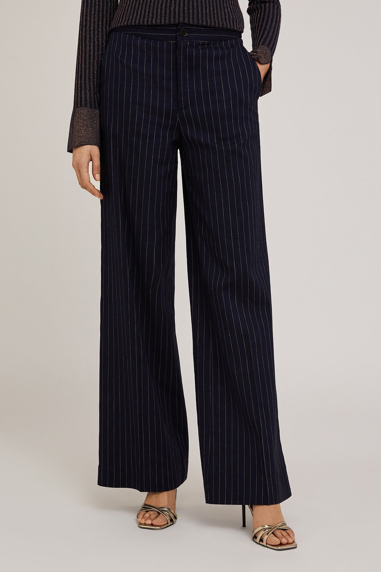 CHEQUERED PATTERN PALAZZO TROUSERS BLUE 2
