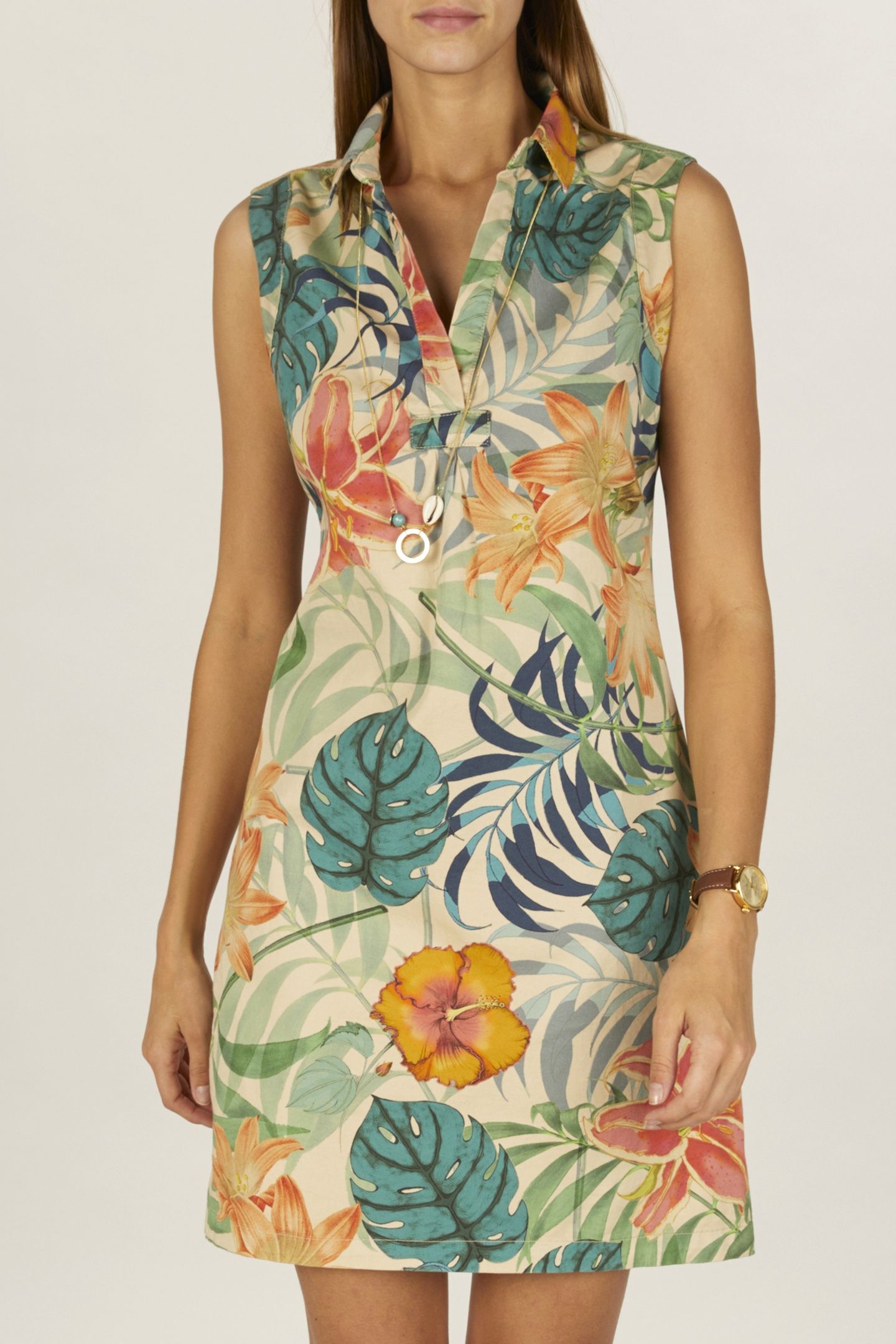 SLEEVLESS COTTON DRESS IN BEIGE 2