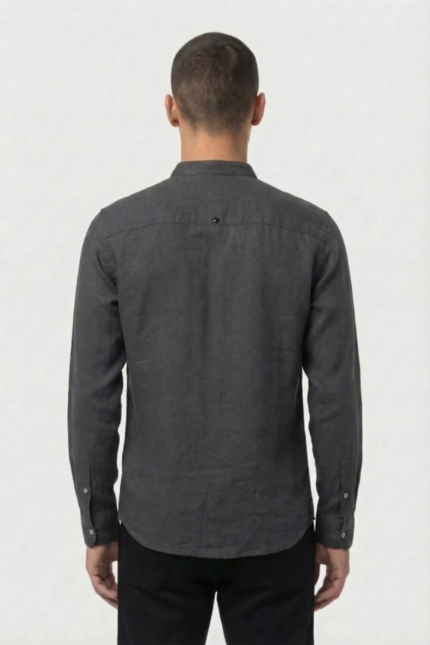 SHIRT GRANDDAD SOLID WITH LINEN DARK STEEL 3