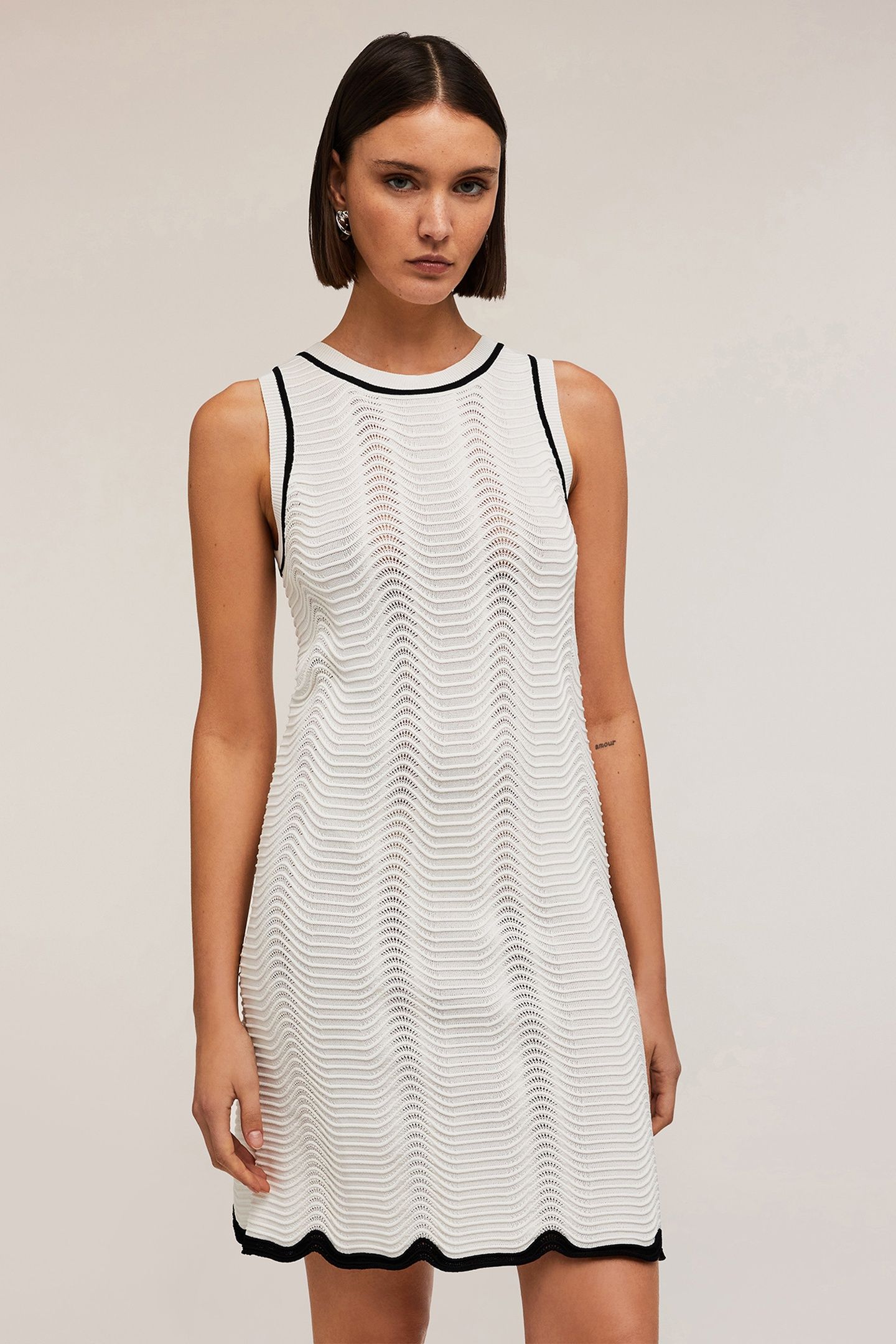 WAVY STITCH KNIT DRESS WHITE 3