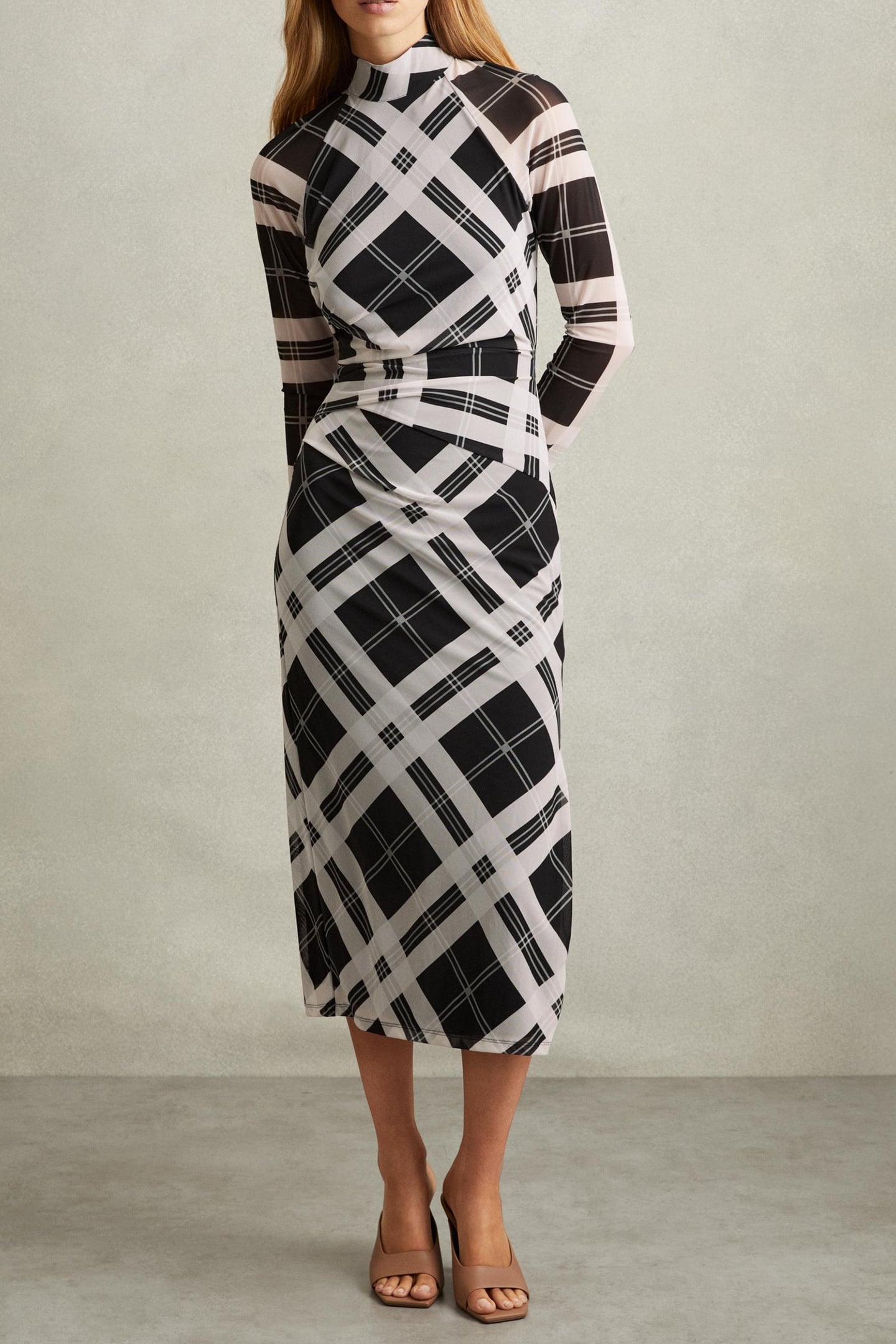CHECK MESH JERSEY DRESS BLACK/IVORY 1