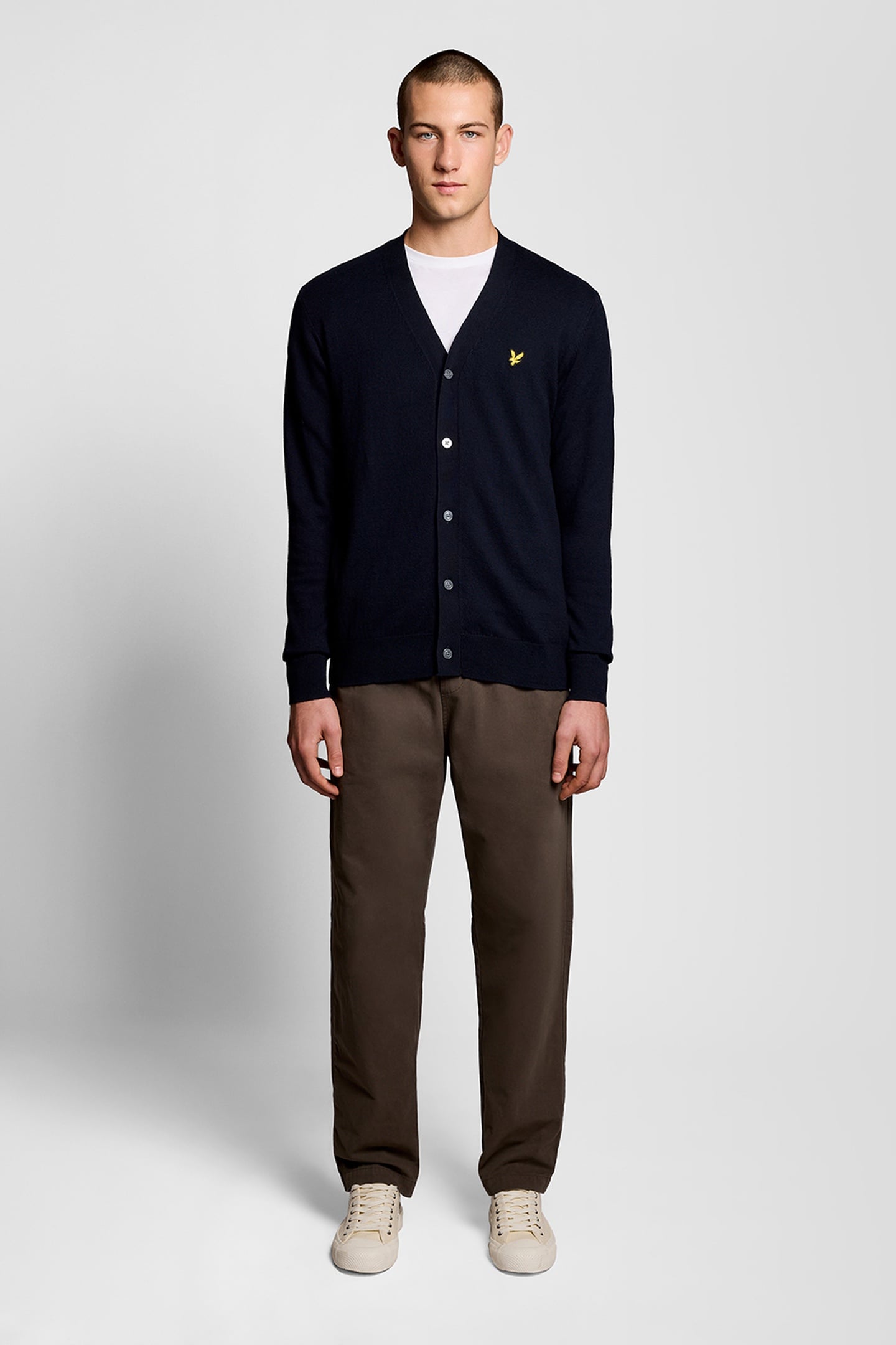 COTTON MERINO V NECK CARDIGAN DARK NAVY 1
