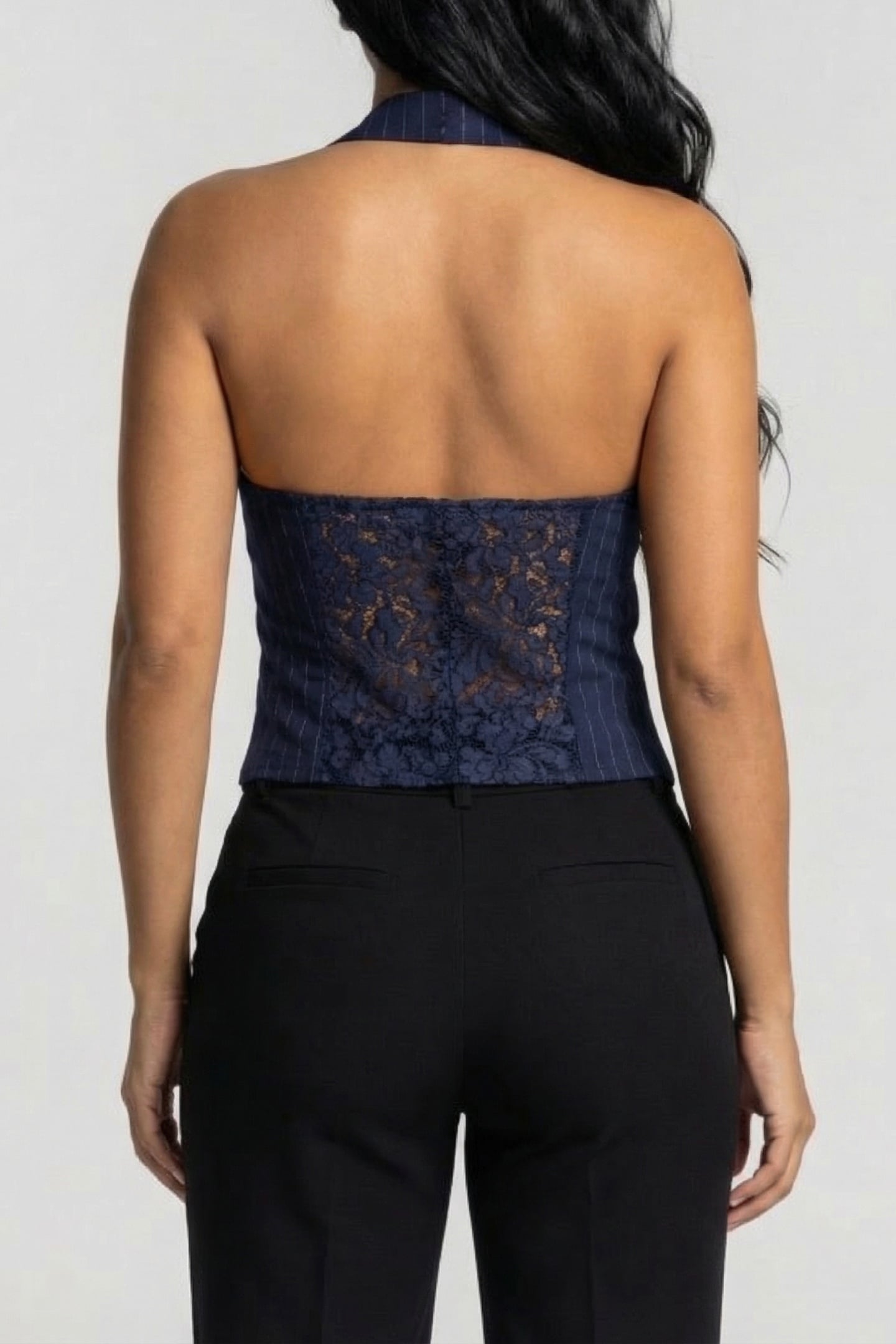 MARCIANO BY GUESS SIDNEY LACE VEST NAVY PINSTRIPE WHITE 2