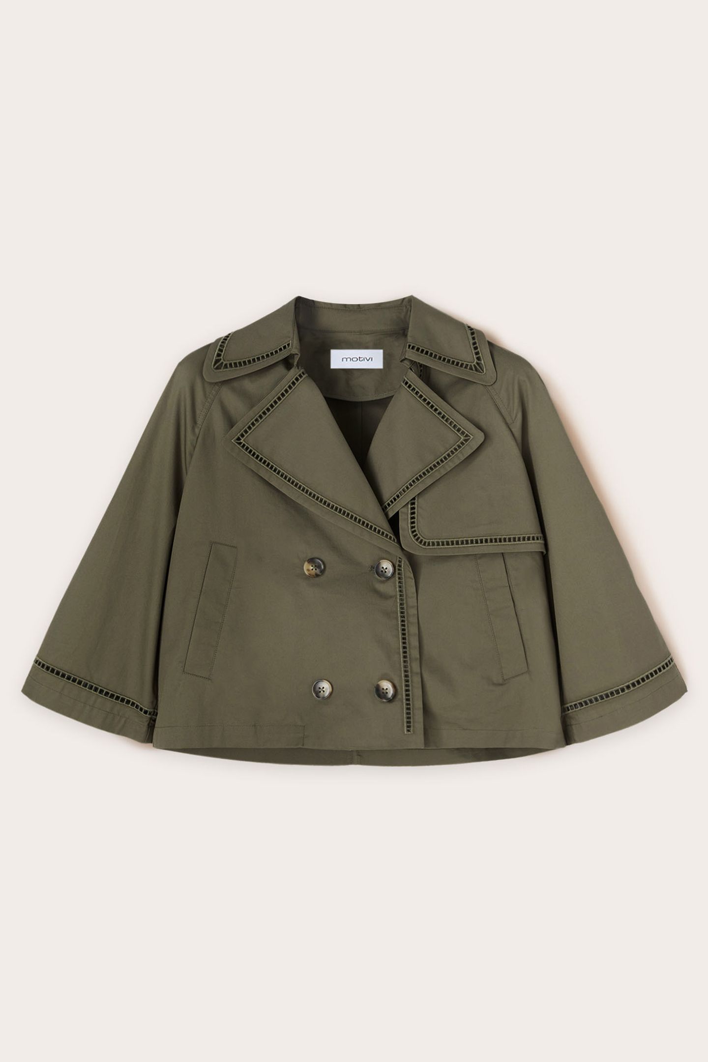 SHORT TRENCH COAT WITH OPENWORK DETAIL MILITARY GREEN 5